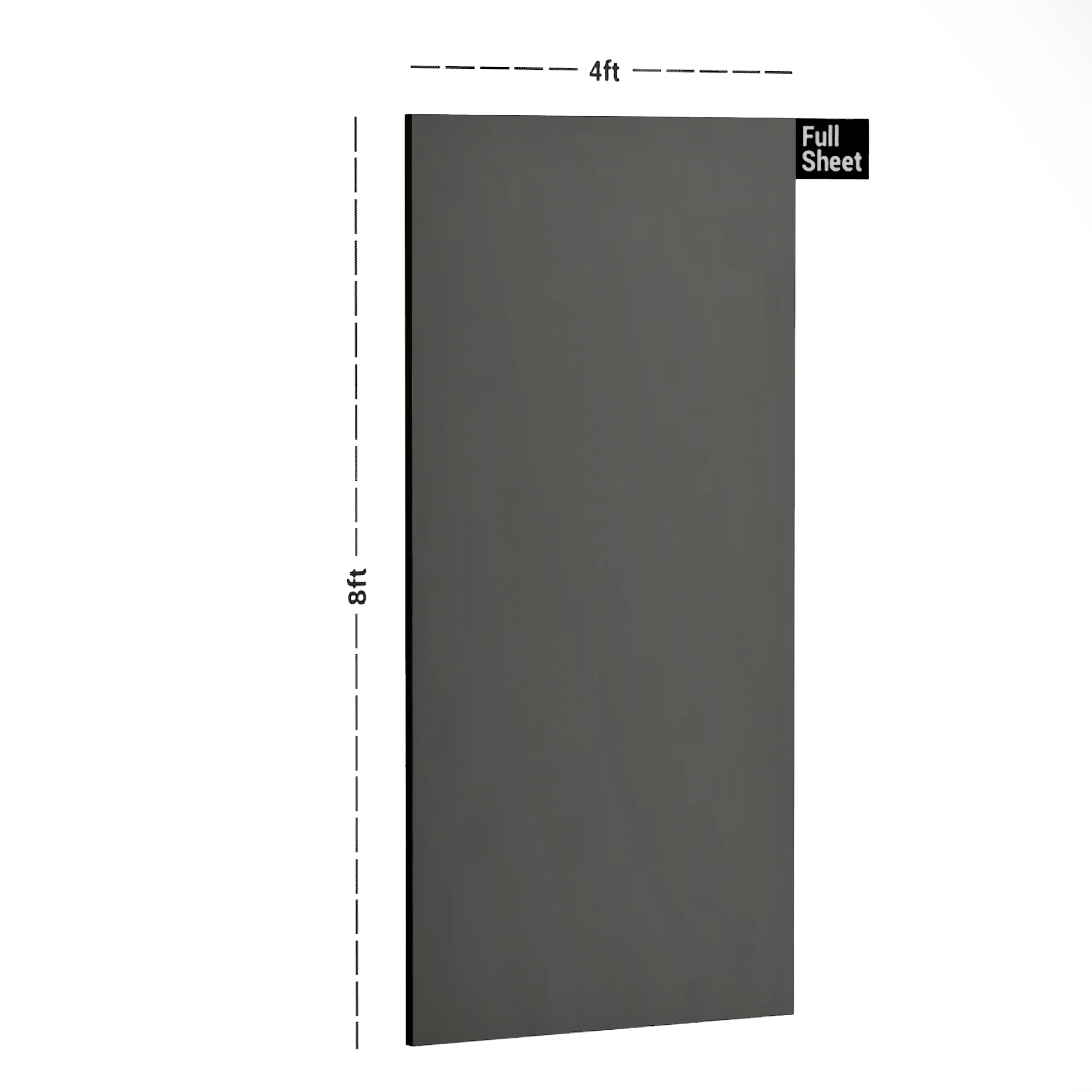 Dimension image of RC 9005 8 ft x 4 ft High Gloss Finish 6H AntiScratch Acrylic Laminate - 1.5 mm in an isometric setup | Material Depot