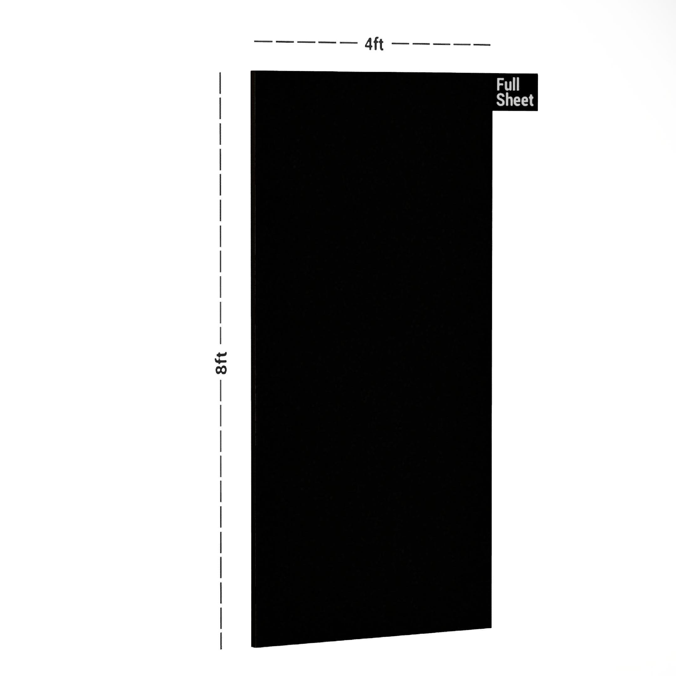 Dimension image of 49948 HGL SH Midnight Frost 8 ft x 4 ft Frosted Glass & Metallic Shine Finish Decorative Laminate - 1 mm | Matching Rehau Edgeband Code 521P in an isometric setup | Material Depot