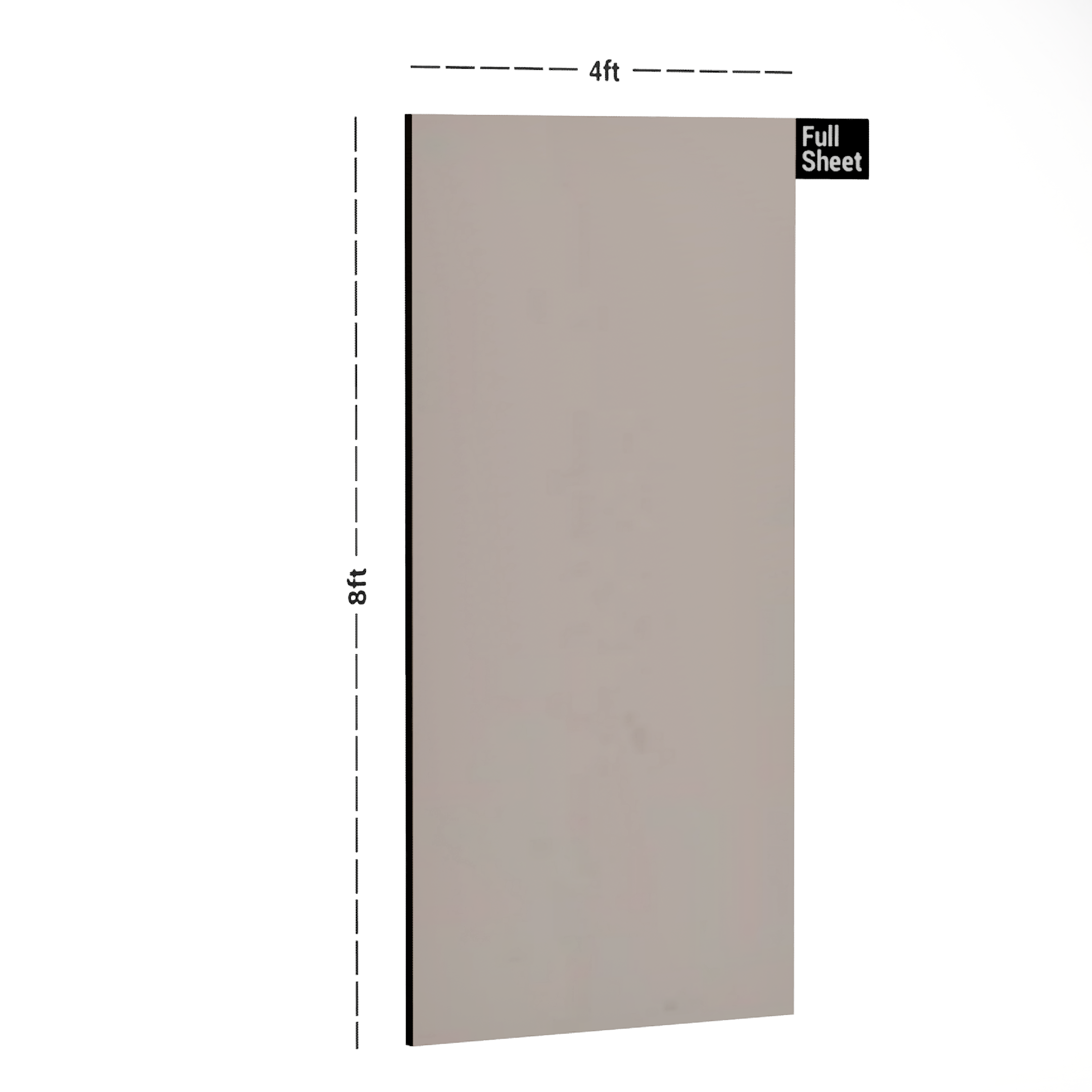 Dimension image of RCB 8681 8 ft x 4 ft High Gloss Finish 6H Anti Scratch Acrylic Laminate - 1.5 mm | Matching Edgeband - EB 8681 in an isometric setup | Material Depot