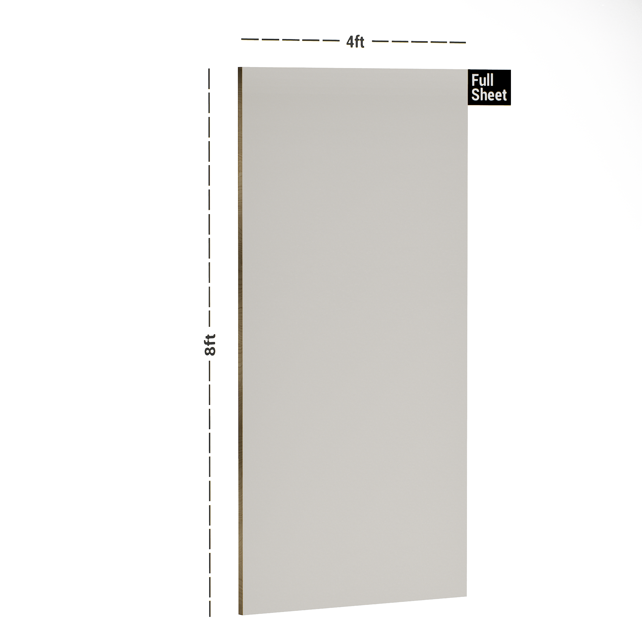 Dimension image of HGL 749 8 ft x 4 ft High Gloss Finish Decorative Laminate - 0.92 mm in an isometric setup | Material Depot