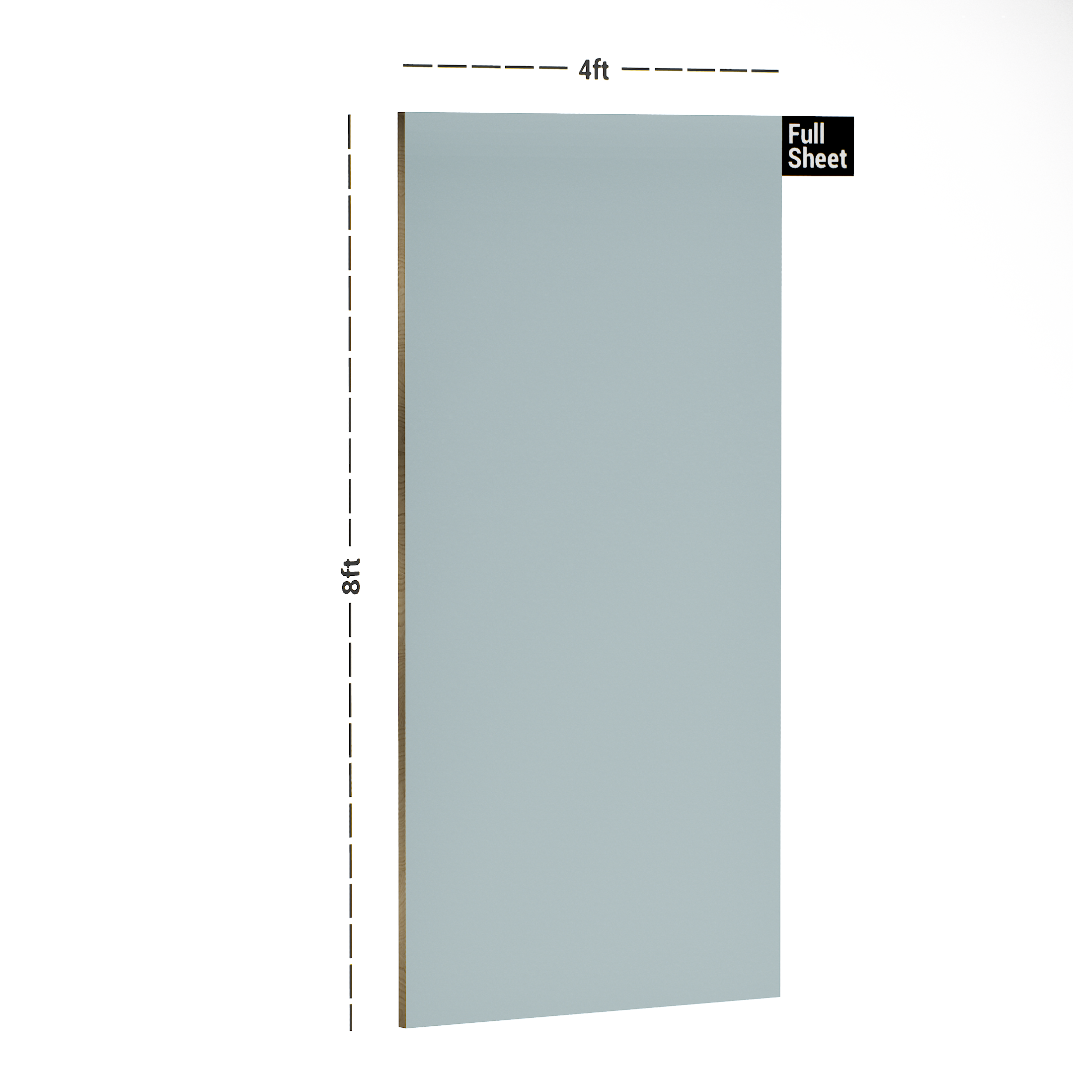 Dimension image of 228 SF Robin Blue 8 ft x 4 ft Suede Finish Decorative Laminate - 1 mm in an isometric setup | Material Depot