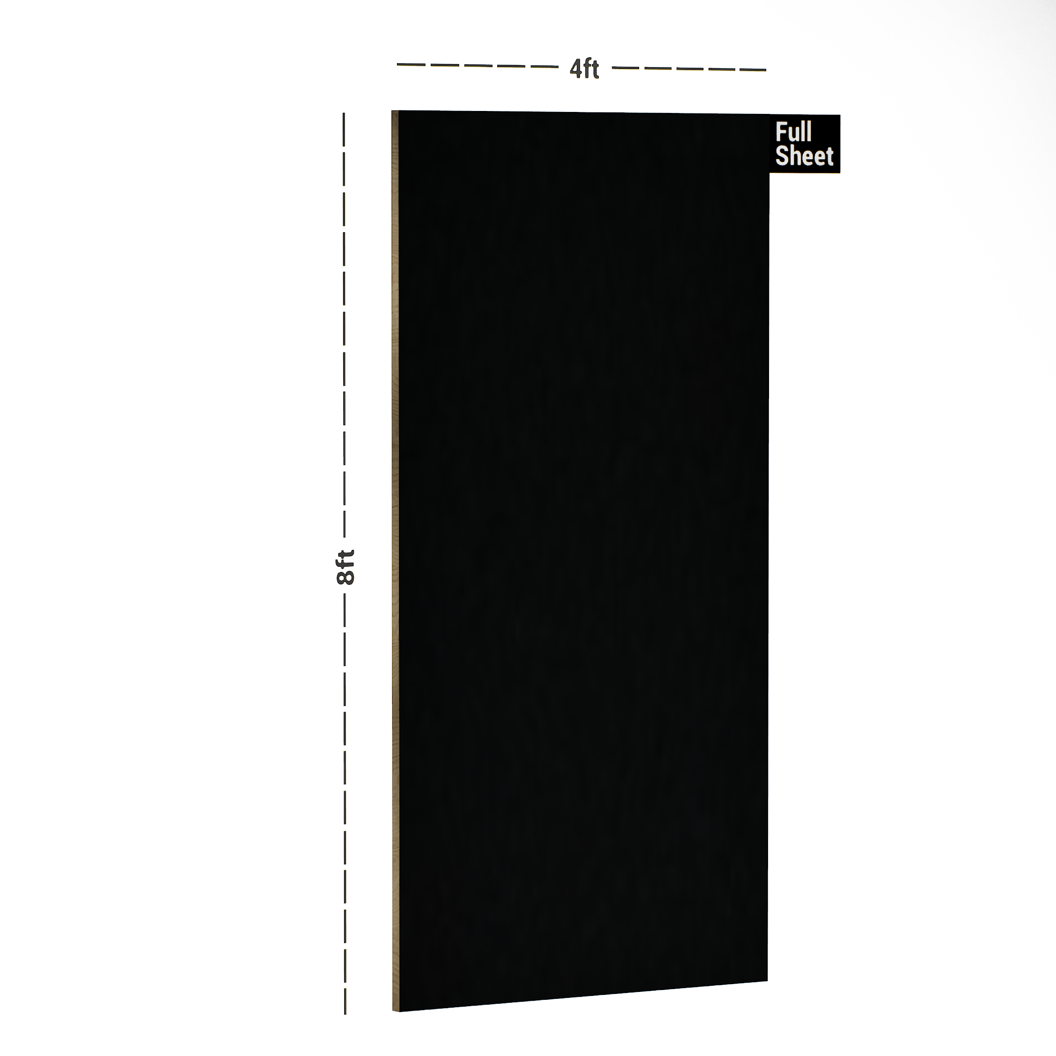 Dimension image of KR 113 Dark Grey 8 ft x 4 ft Matte Finish 6H Antiscratch Acrylic Laminate - 1 mm in an isometric setup | Material Depot