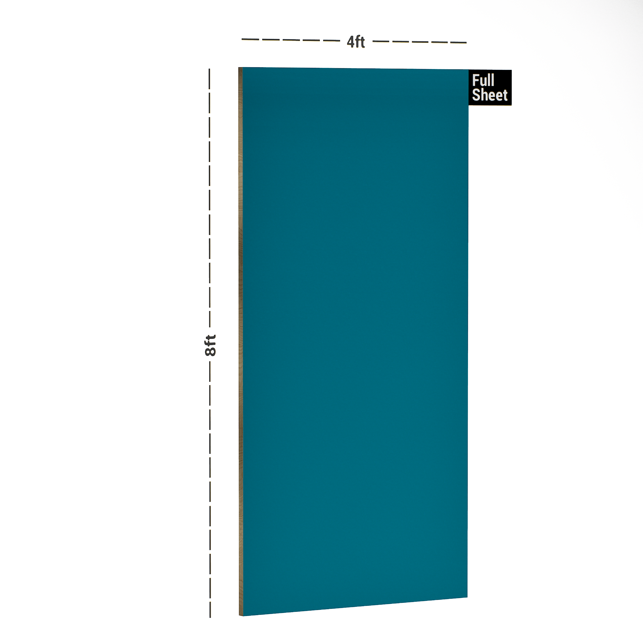 Dimension image of KR 179 Air Force Blue 8 ft x 4 ft Matte Finish 6H Antiscratch Acrylic Laminate - 1 mm in an isometric setup | Material Depot