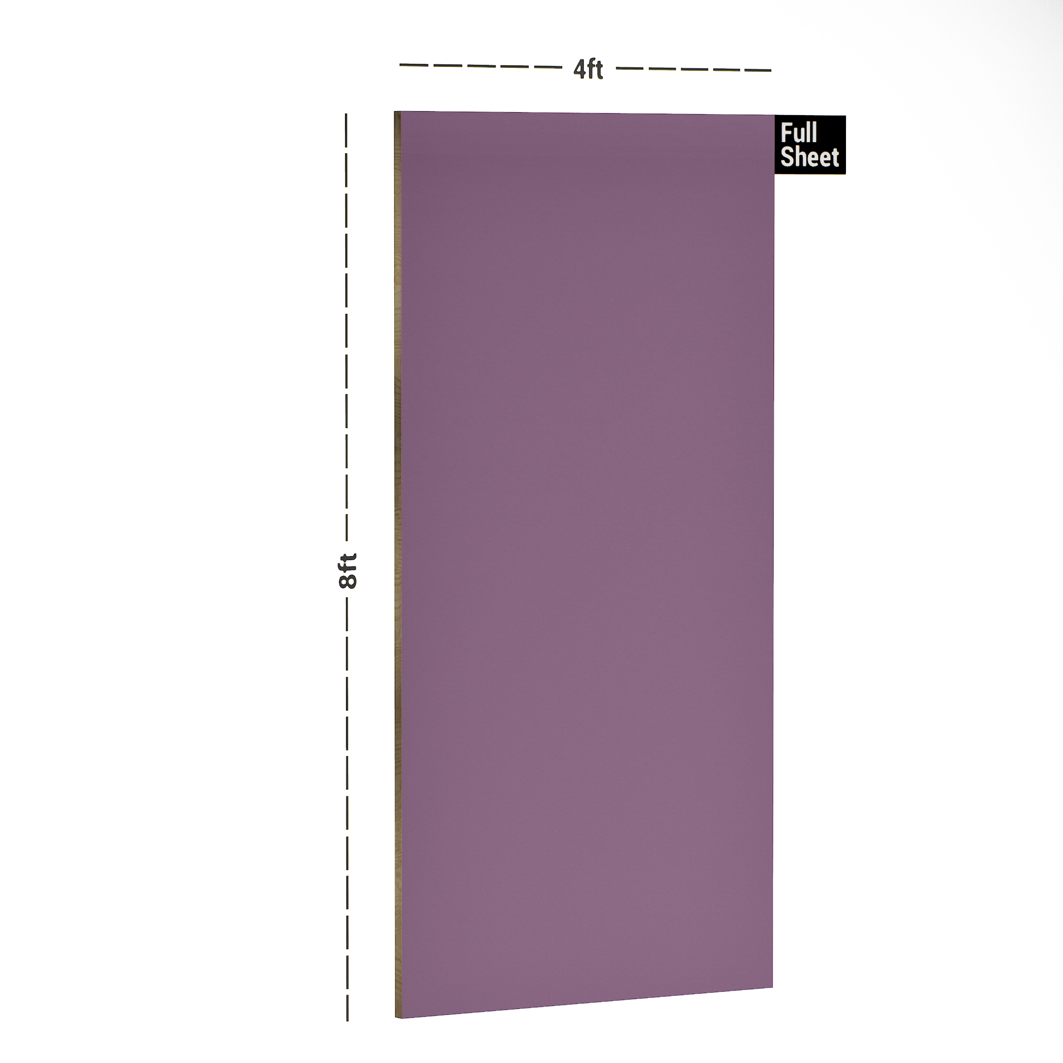 Dimension image of KR 132 Dark Pearl 8 ft x 4 ft Matte Finish 6H Antiscratch Acrylic Laminate - 1 mm in an isometric setup | Material Depot