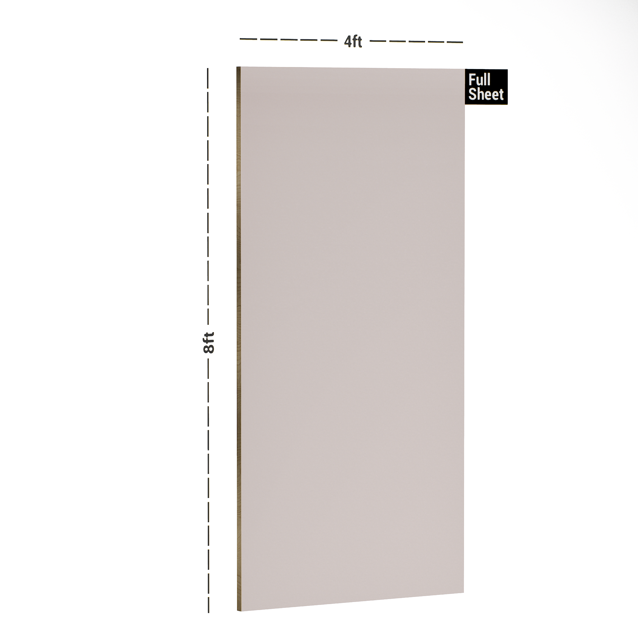 Dimension image of KR 133 Frosty Pearl 8 ft x 4 ft Matte Finish 6H Antiscratch Acrylic Laminate - 1 mm in an isometric setup | Material Depot