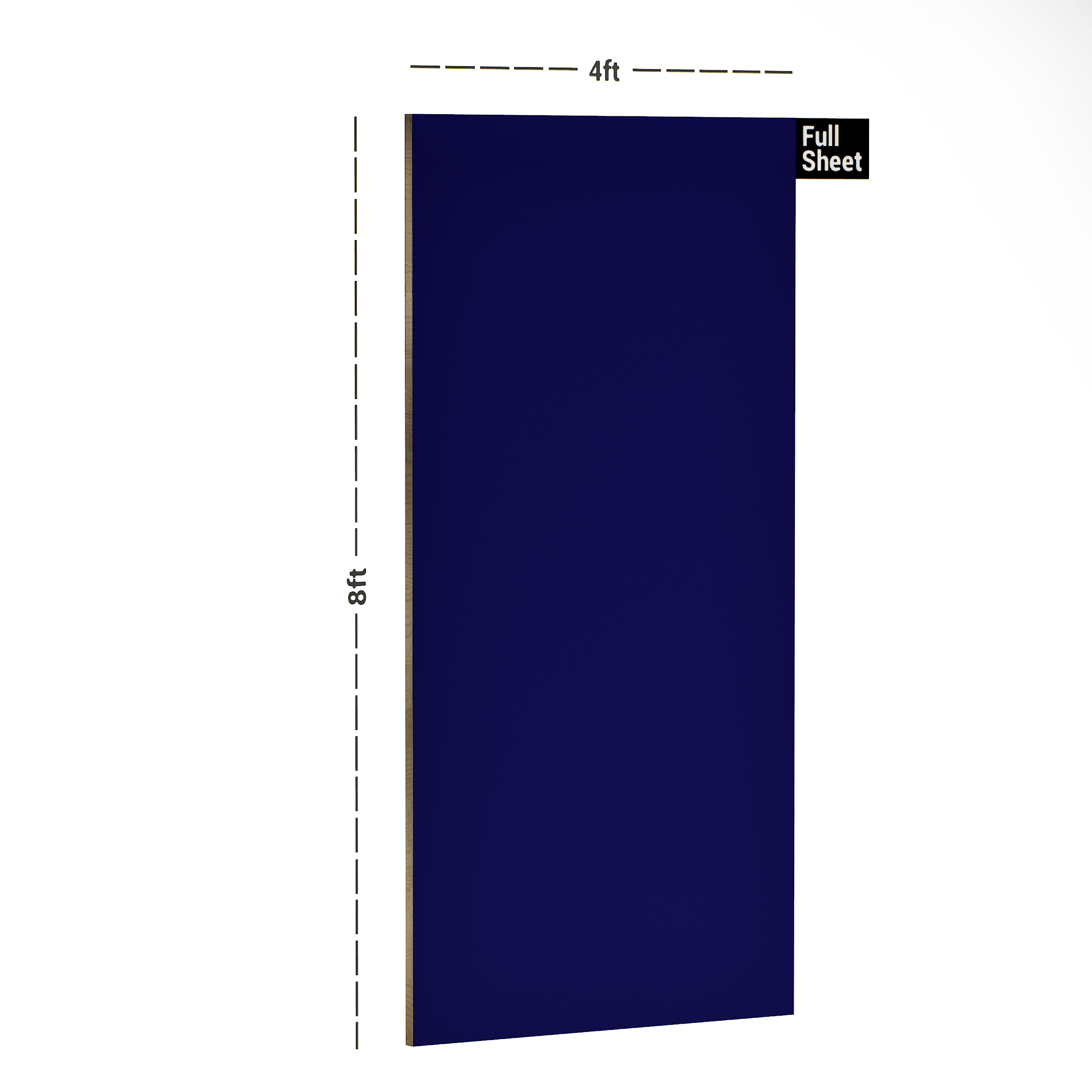 Dimension image of EHGP 510 Blue 8 ft x 4 ft High Gloss Finish Decorative Laminate - 1 mm in an isometric setup | Material Depot