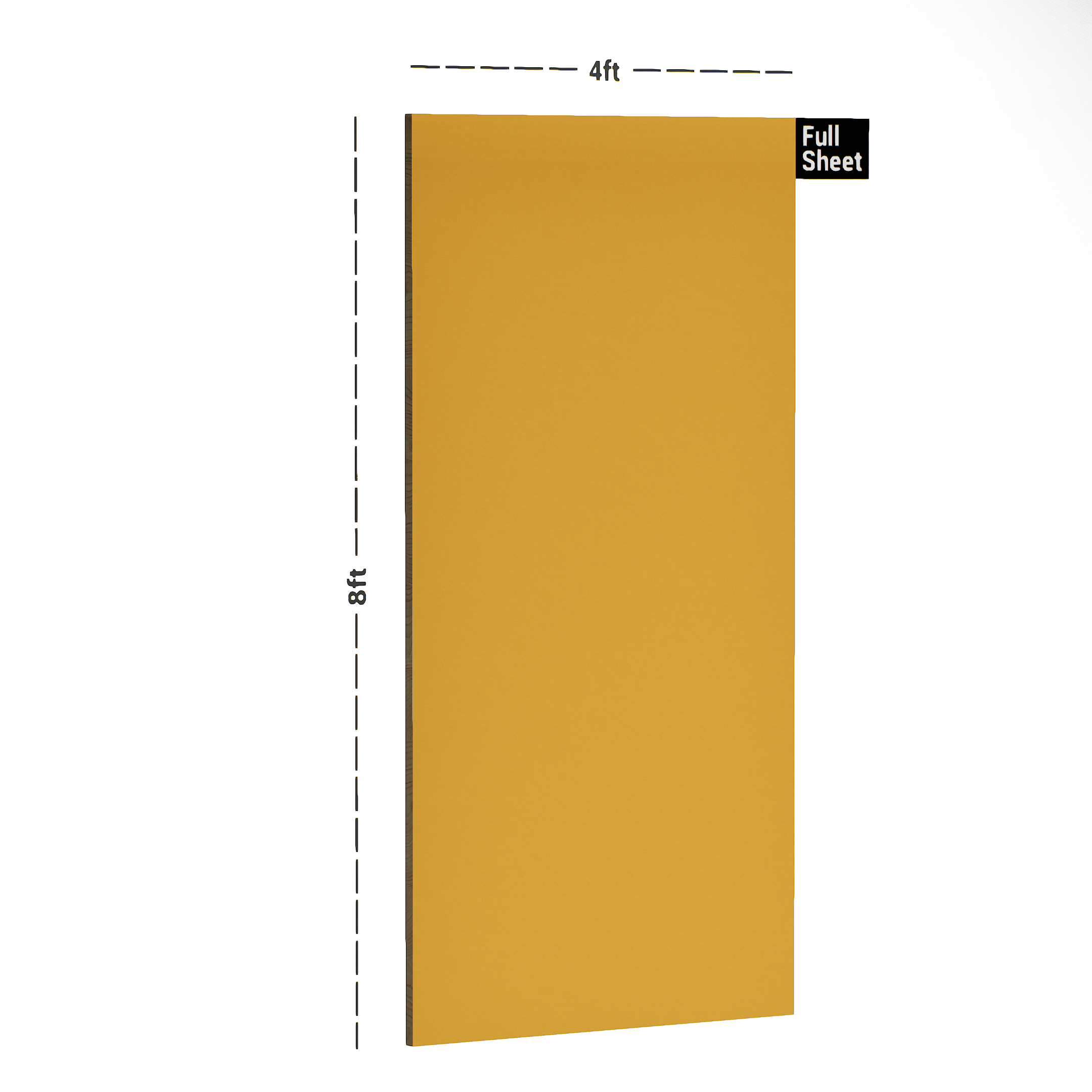 Dimension image of EHGP 509 Mango 8 ft x 4 ft High Gloss Finish Decorative Laminate - 1 mm in an isometric setup | Material Depot