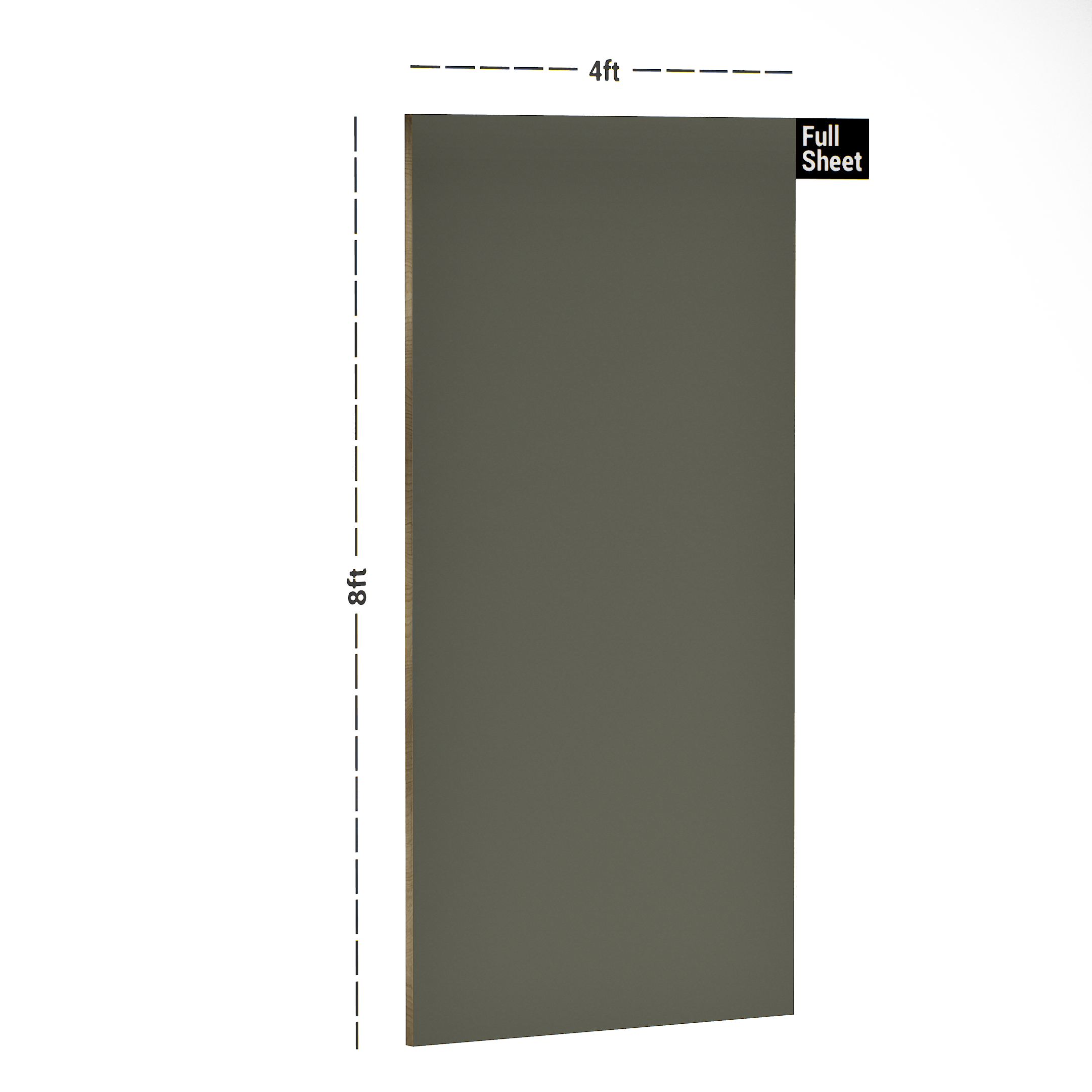 Dimension image of LM 10480 B HGL | Smoky Steel 8 ft x 4 ft High Gloss Finish Decorative Laminate - 1 mm in an isometric setup | Material Depot