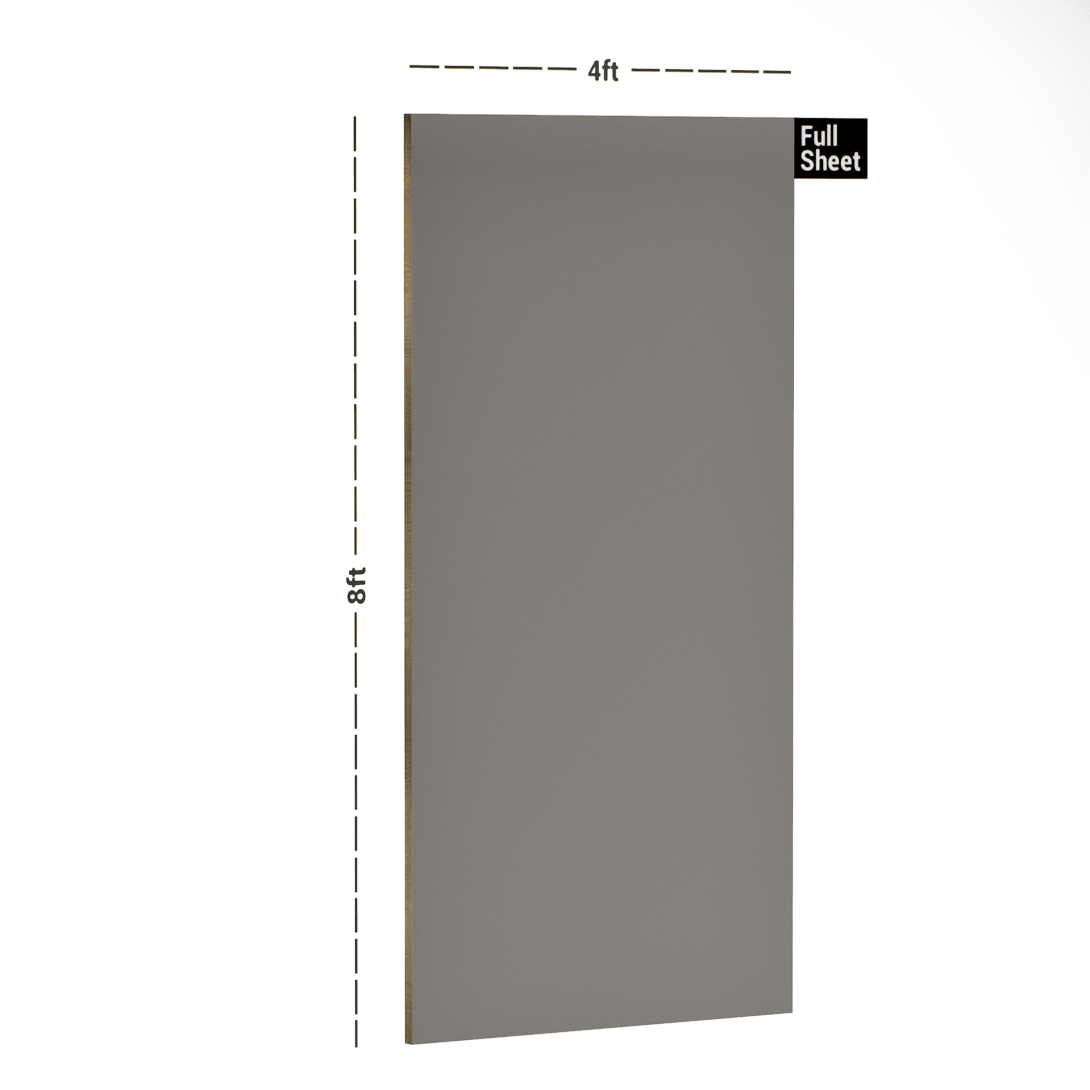 Dimension image of LM 10480 C SMT | Smoky Steel 8 ft x 4 ft Super Matte Finish Decorative Laminate - 1 mm in an isometric setup | Material Depot