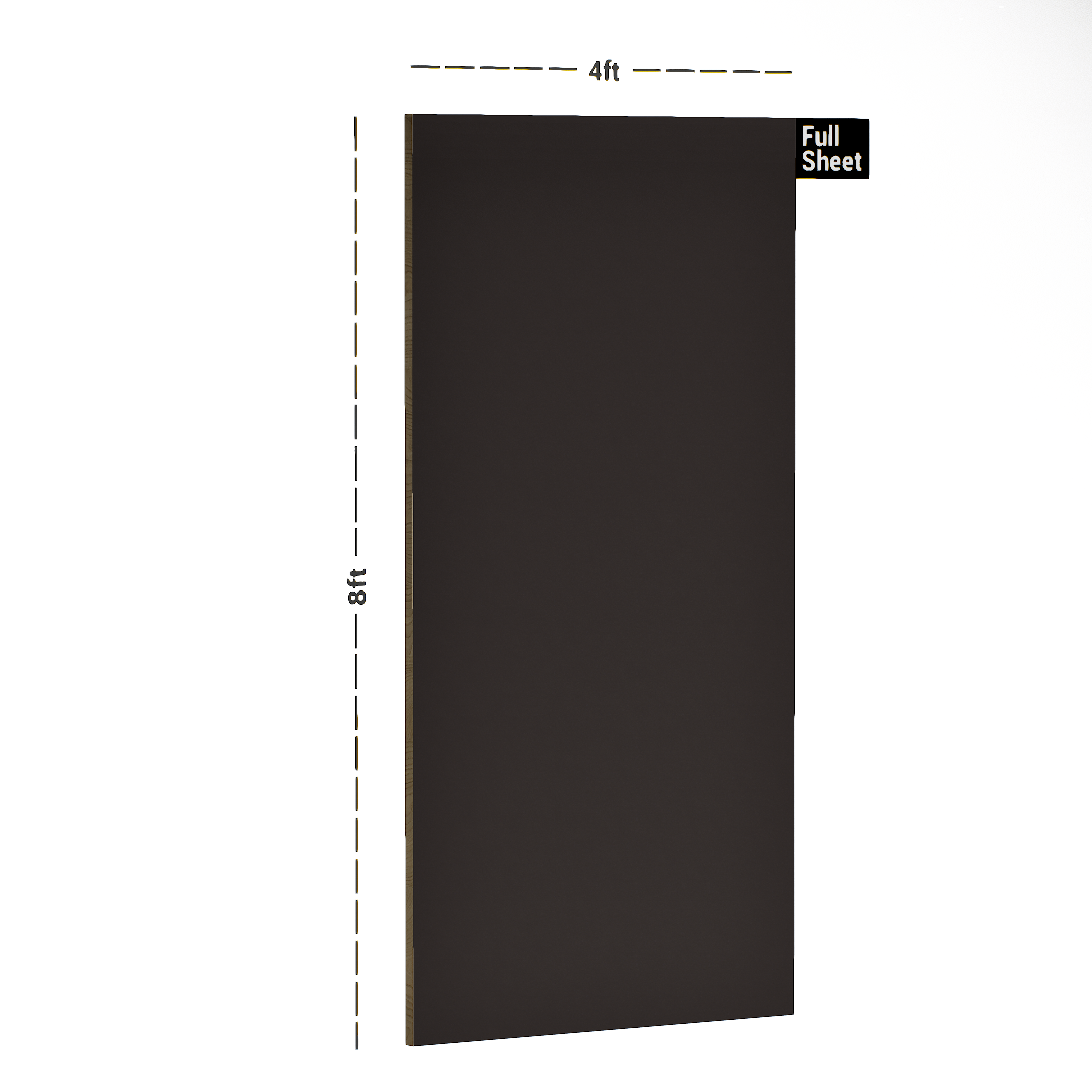 Dimension image of LM 10487 B SMT | Espresso Grey 8 ft x 4 ft Super Matte Finish Decorative Laminate - 1 mm in an isometric setup | Material Depot