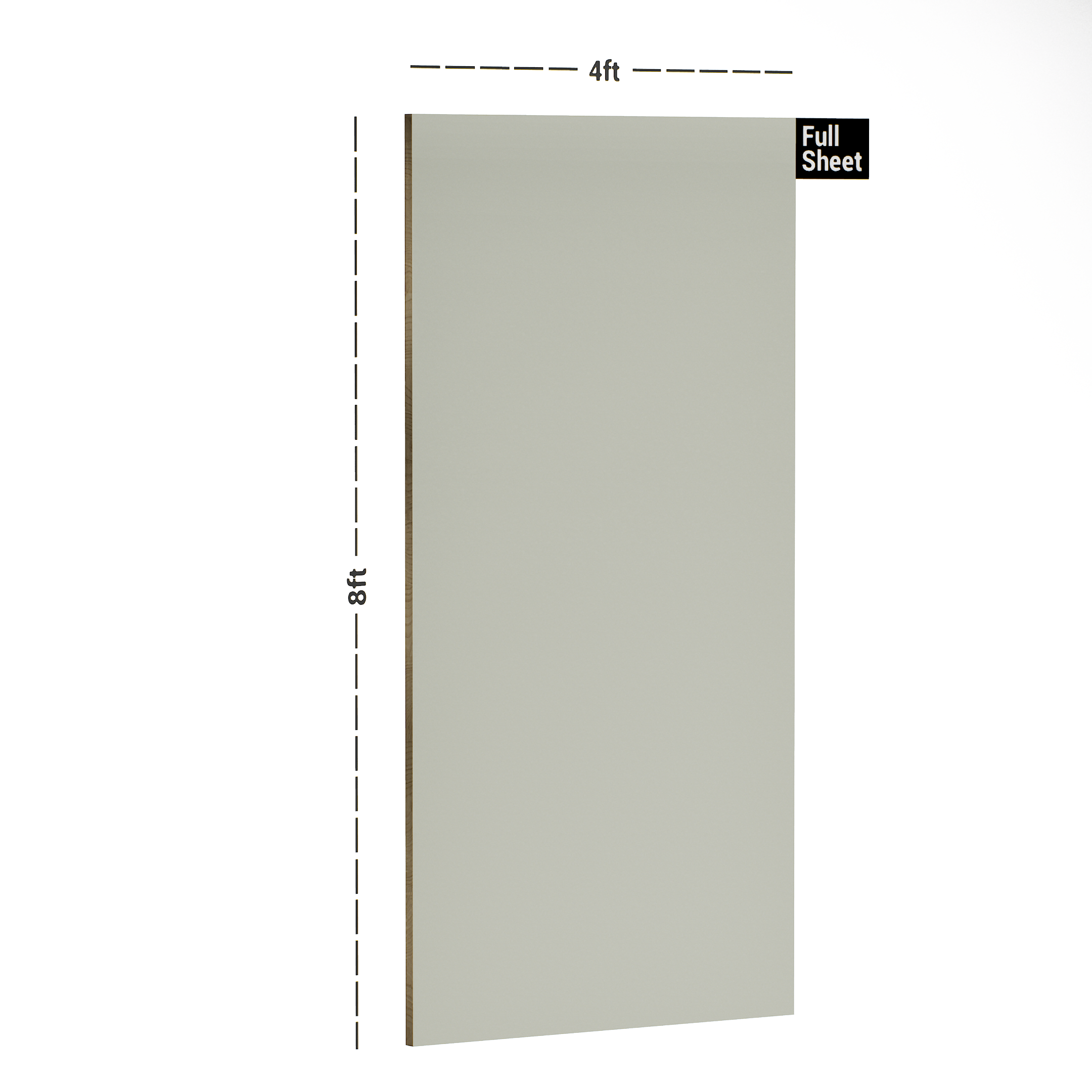 Dimension image of LM 10491 B HGL | Creamy Beige 8 ft x 4 ft High Gloss Finish Decorative Laminate - 1 mm in an isometric setup | Material Depot