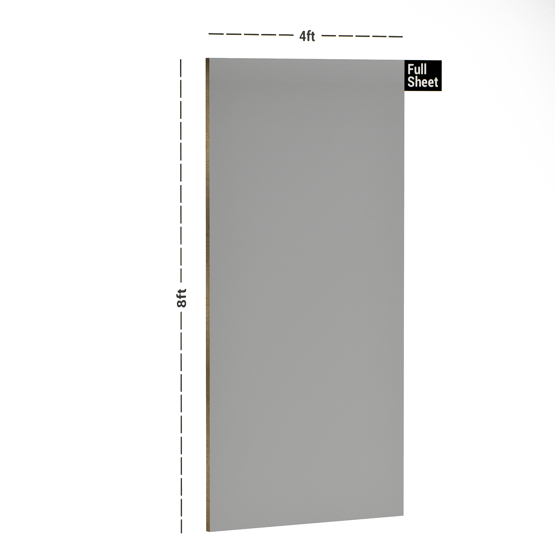 Dimension image of LM 10506 B SMT | Frosted Grey 8 ft x 4 ft Super Matte Finish Decorative Laminate - 1 mm in an isometric setup | Material Depot