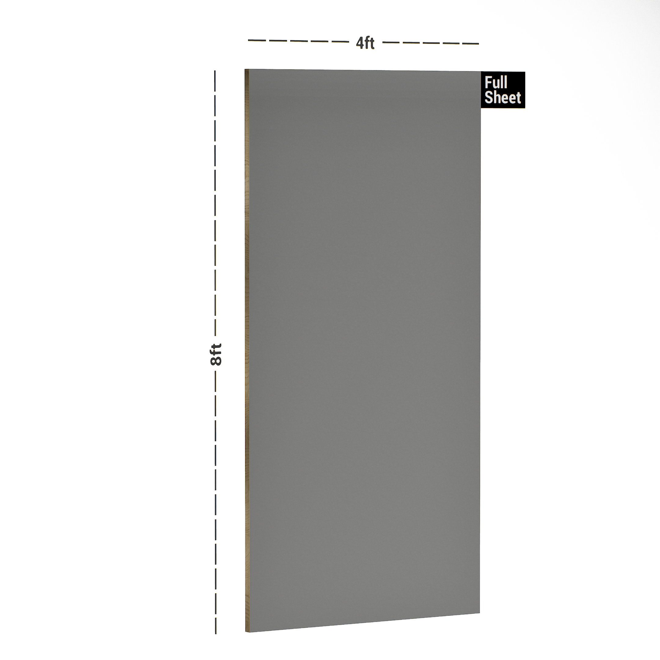 Dimension image of LM 10530 B SMT | Intense Grey 8 ft x 4 ft Super Matte Finish Decorative Laminate - 1 mm in an isometric setup | Material Depot