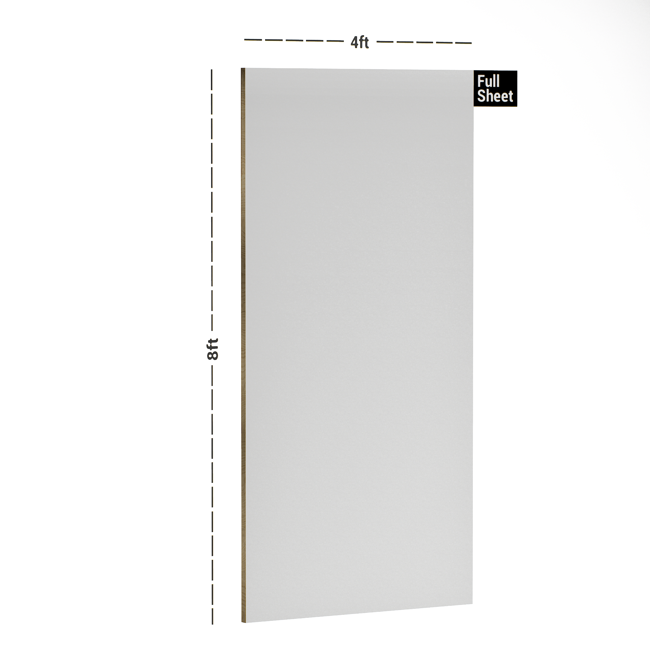 Dimension image of LM 10538 B SMT | Ivory White 8 ft x 4 ft Super Matte Finish Decorative Laminate - 1 mm in an isometric setup | Material Depot