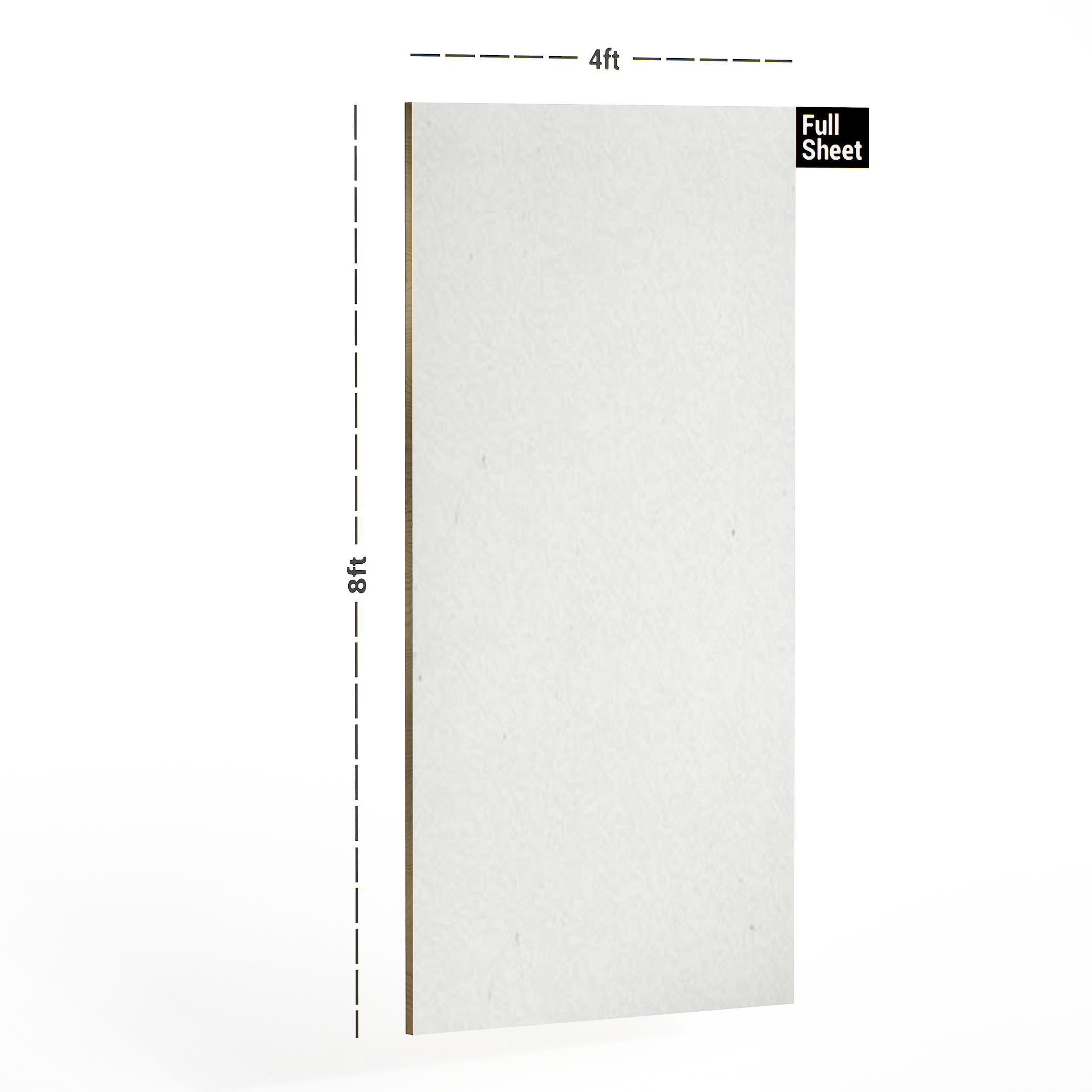 Dimension image of 1002 Expert's Eye Plain Off White 8 ft x 4 ft High Gloss Finish Standard Laminate - 1 mm in an isometric setup | Material Depot