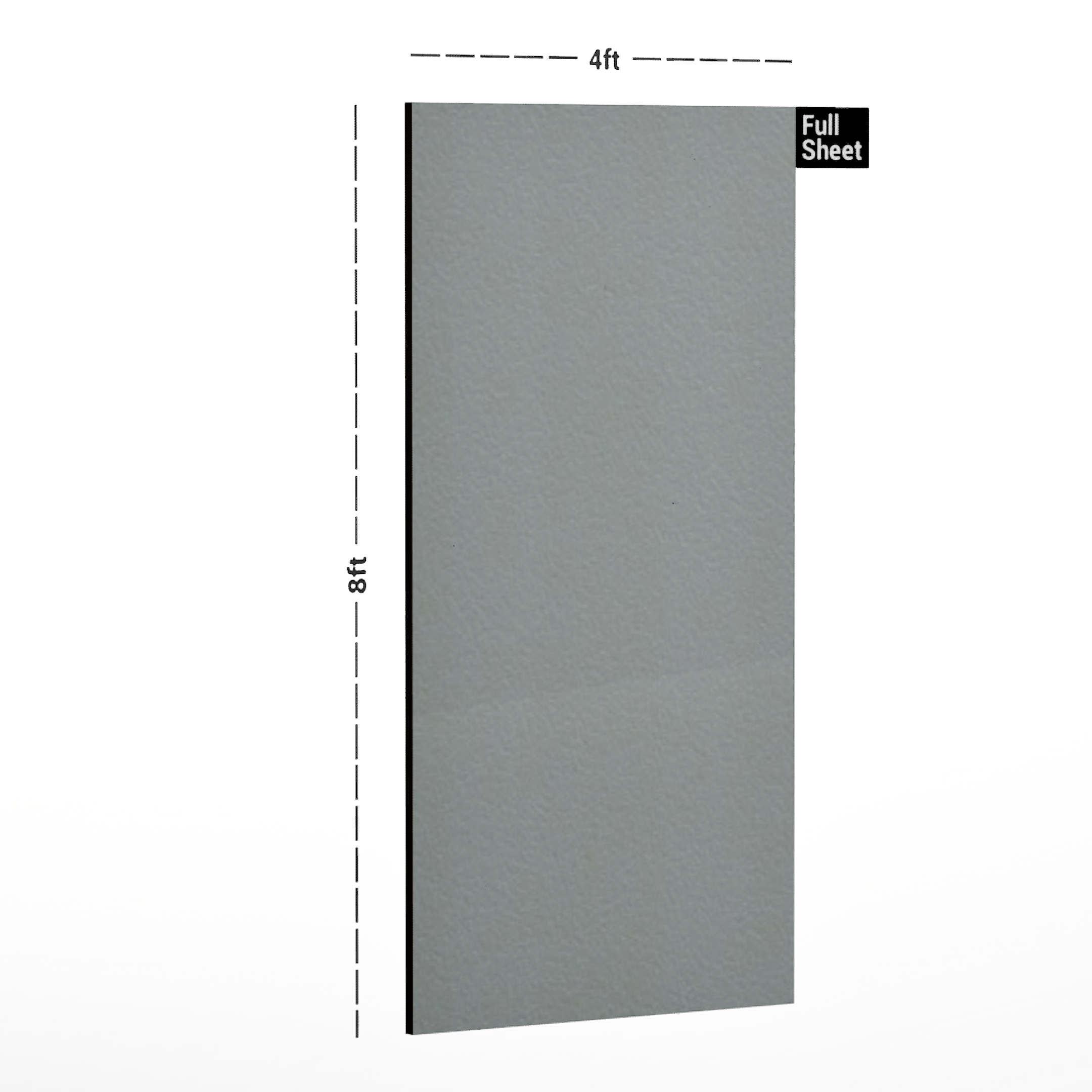 Dimension image of 8128 Dust Grey 8 ft x 4 ft Suede Finish Standard Laminate - 0.8 mm in an isometric setup | Material Depot