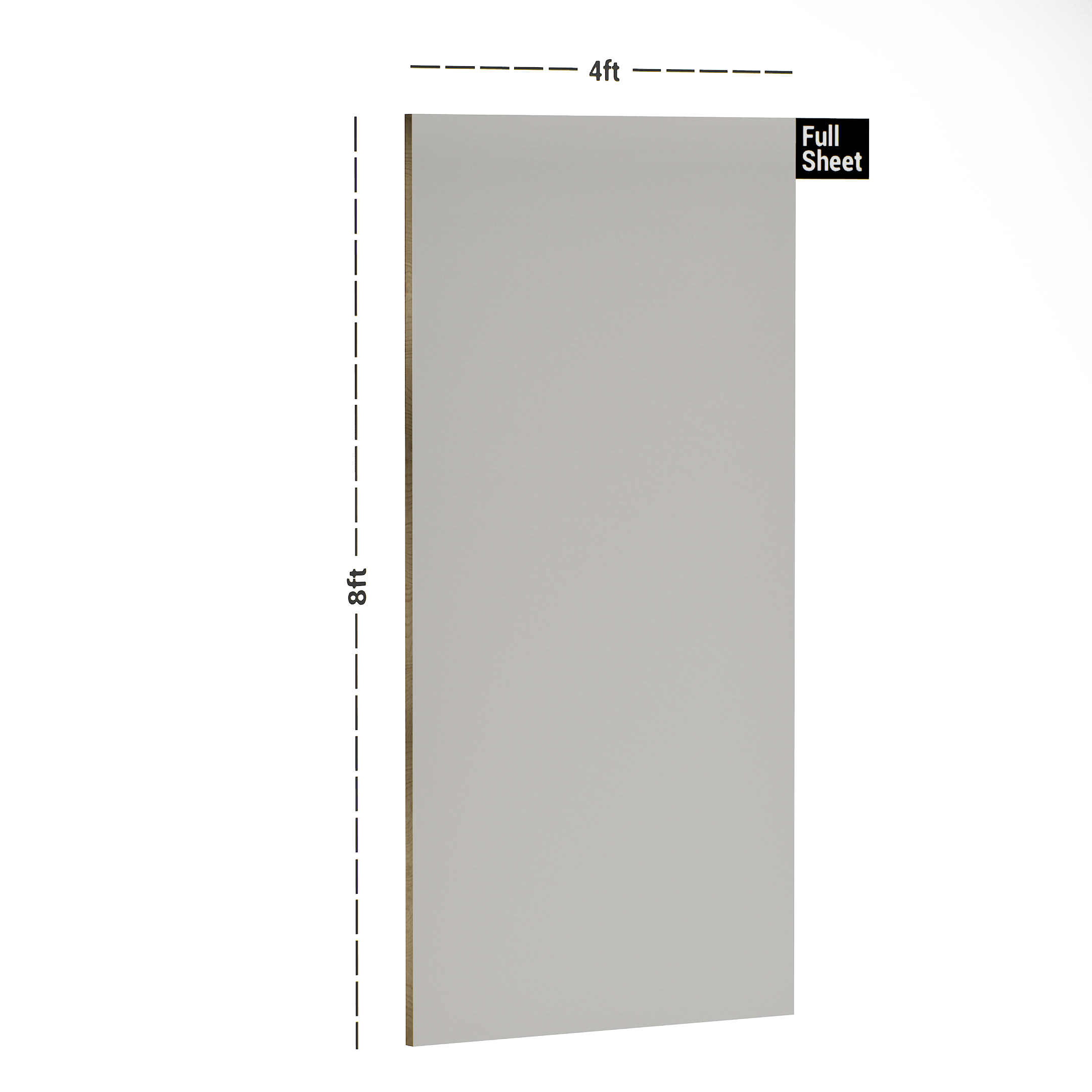 Dimension image of SMT 241 Shaker Beige 8 ft x 4 ft Silky Matt Finish Colorado Series Decorative Laminate - 1 mm in an isometric setup | Material Depot