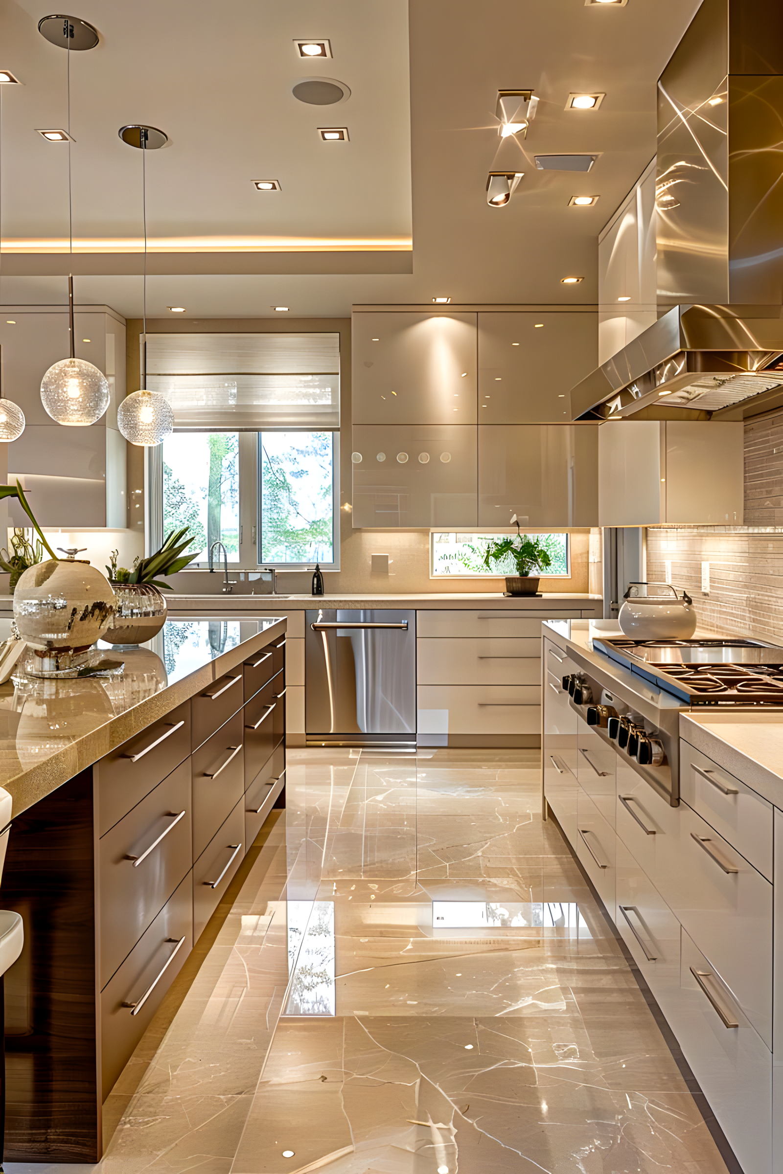 Linear Elegance: Sleek Modern Lighting in a Stylish Parallel Kitchen Design | Material Depot