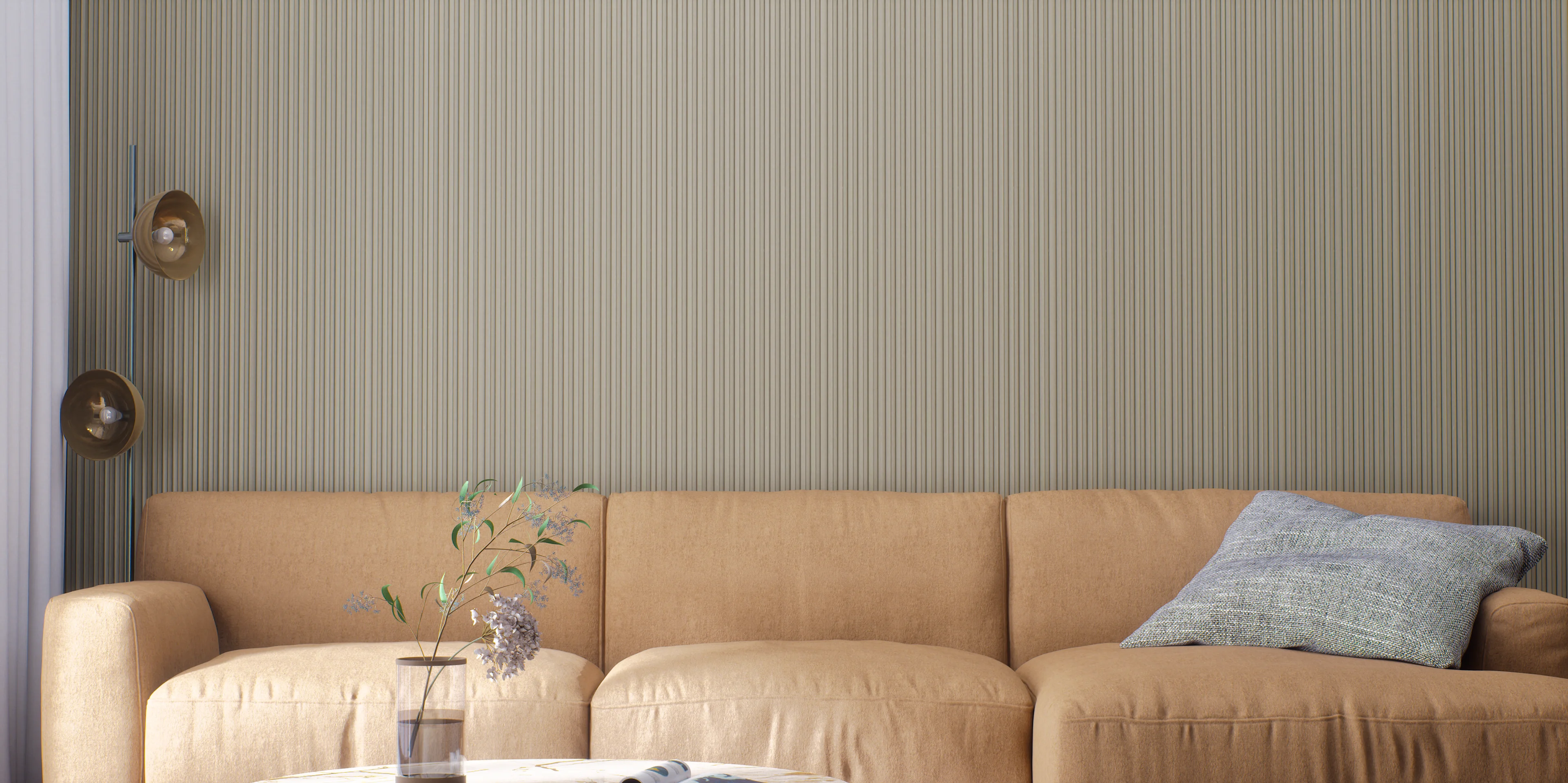 Living Room with Vertical Striped Wall Paneling