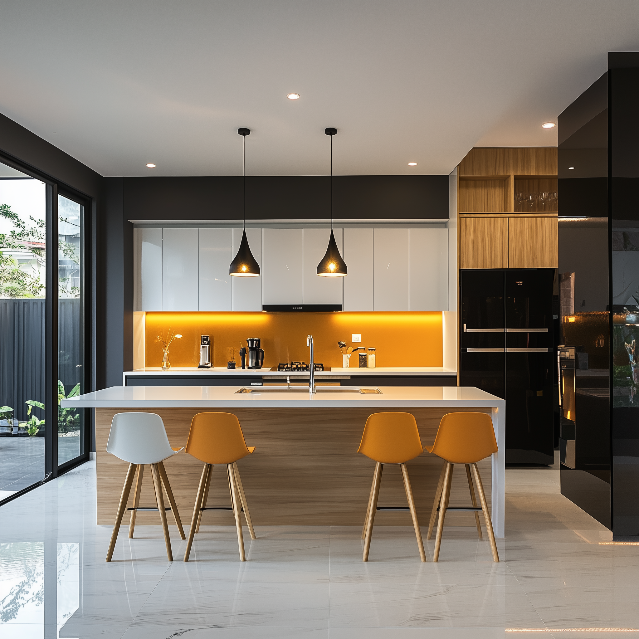 Luminous Modernity: Bright Kitchen Space with Bold Accents | Material Depot