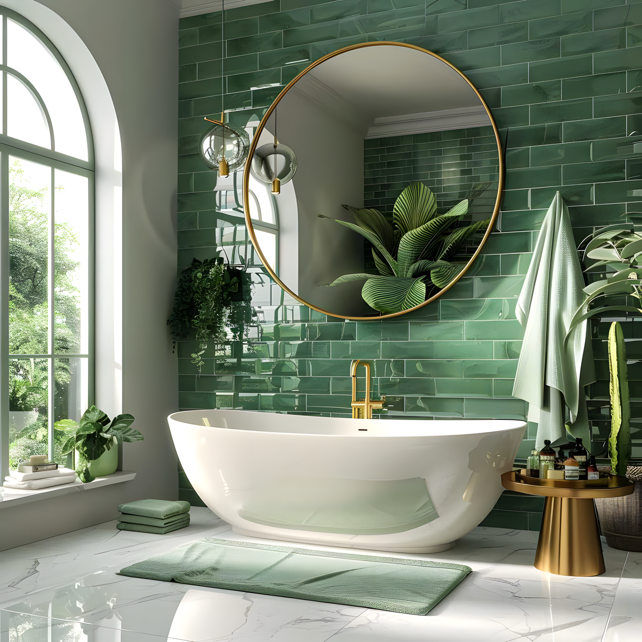 Lush Oasis: A Modern Bathroom with Green Tiles | Material Depot