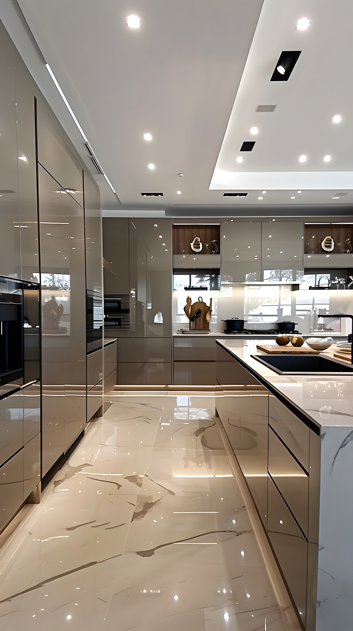 Luxe Luminosity: High-Gloss Kitchen with Dramatic Lighting | Material Depot