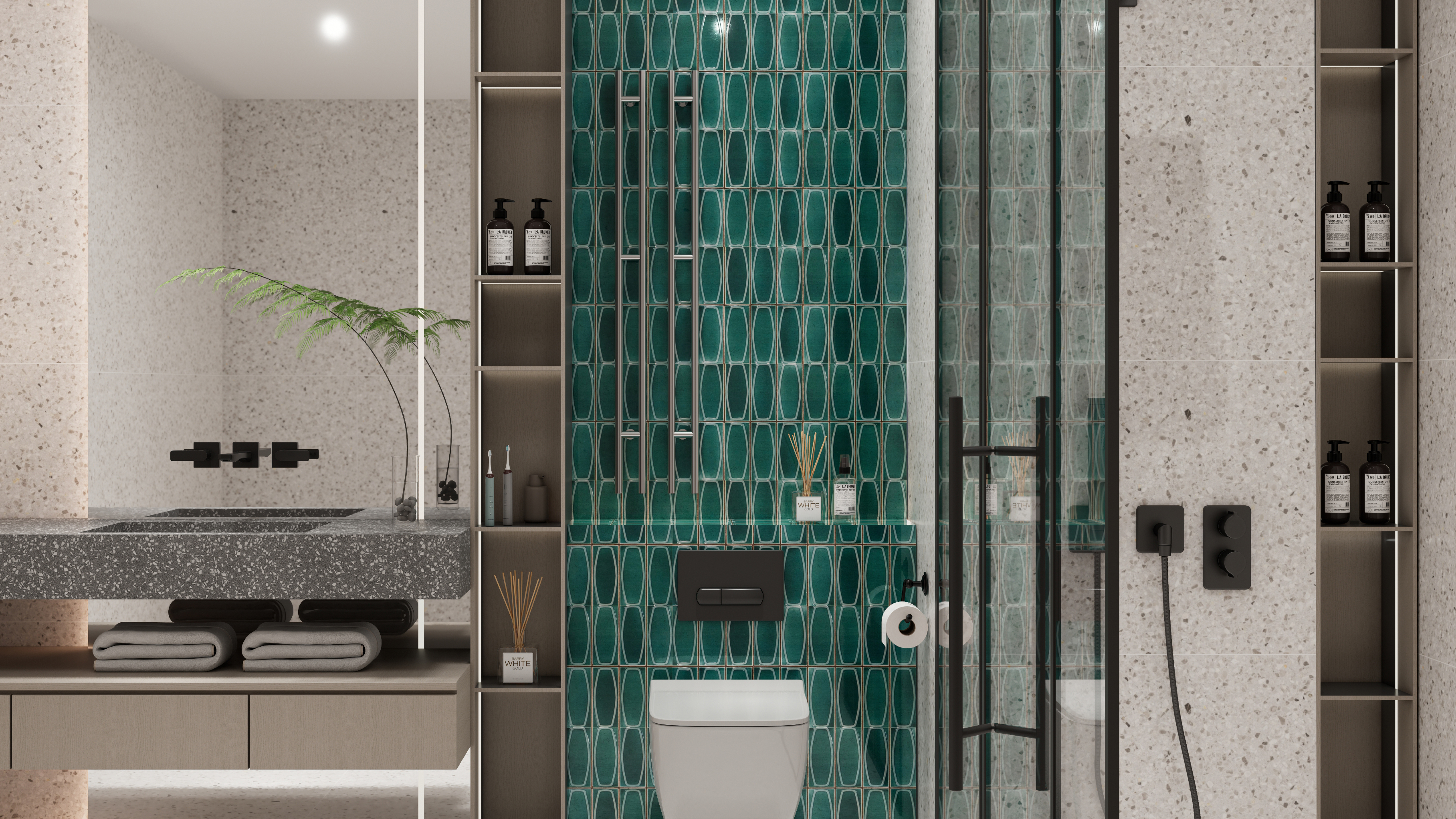 Luxurious Green Patterned Wall Tiles for a Modern Bathroom | Material Depot