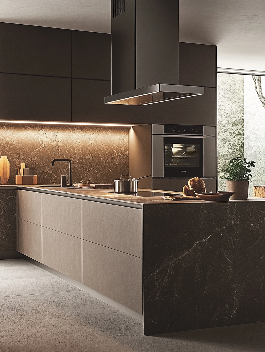 Luxurious Modern Kitchen with Integrated Lighting and Marble Elements | Material Depot