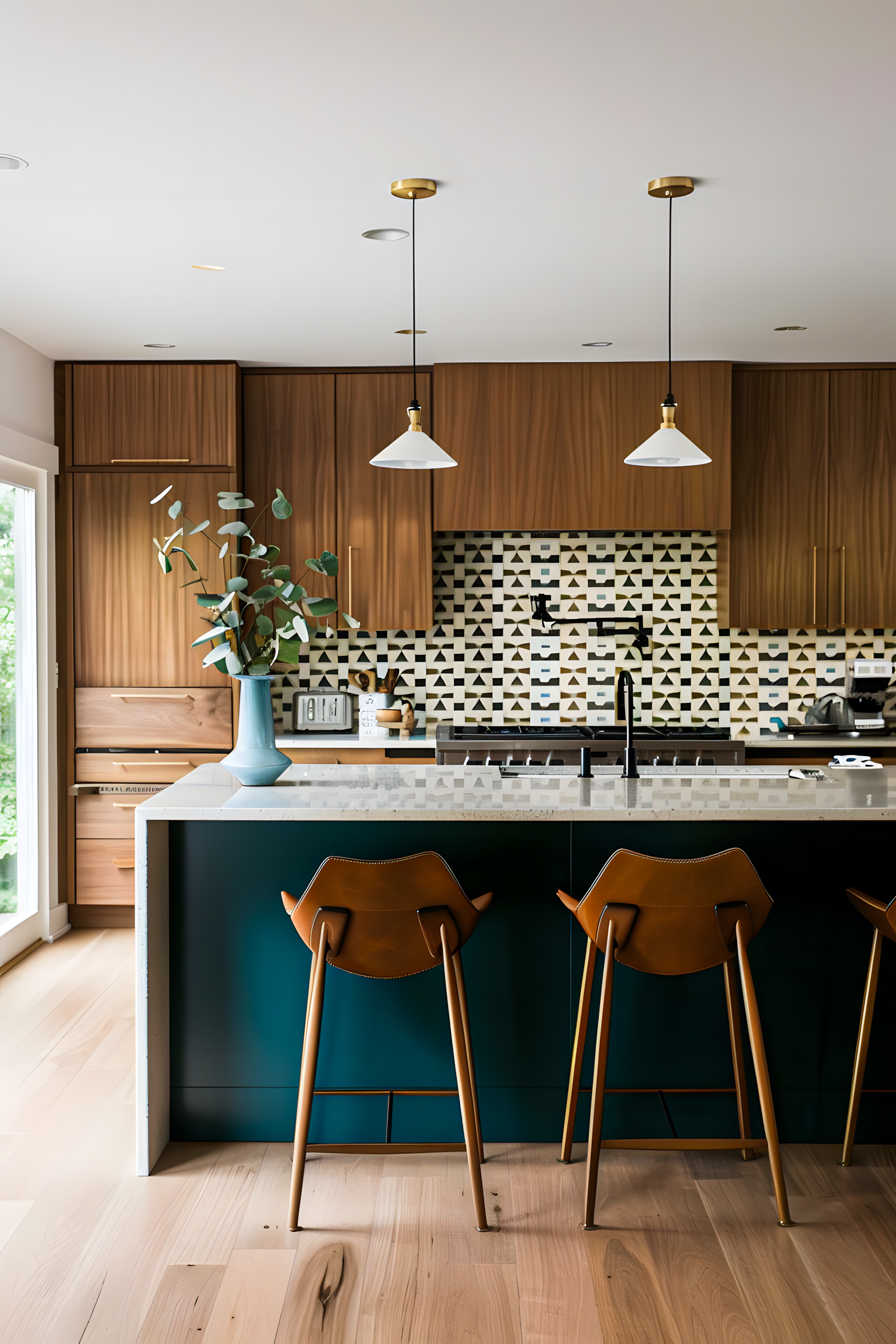 Mid-Century Modern Kitchen with Geometric Tile Backsplash | Material Depot