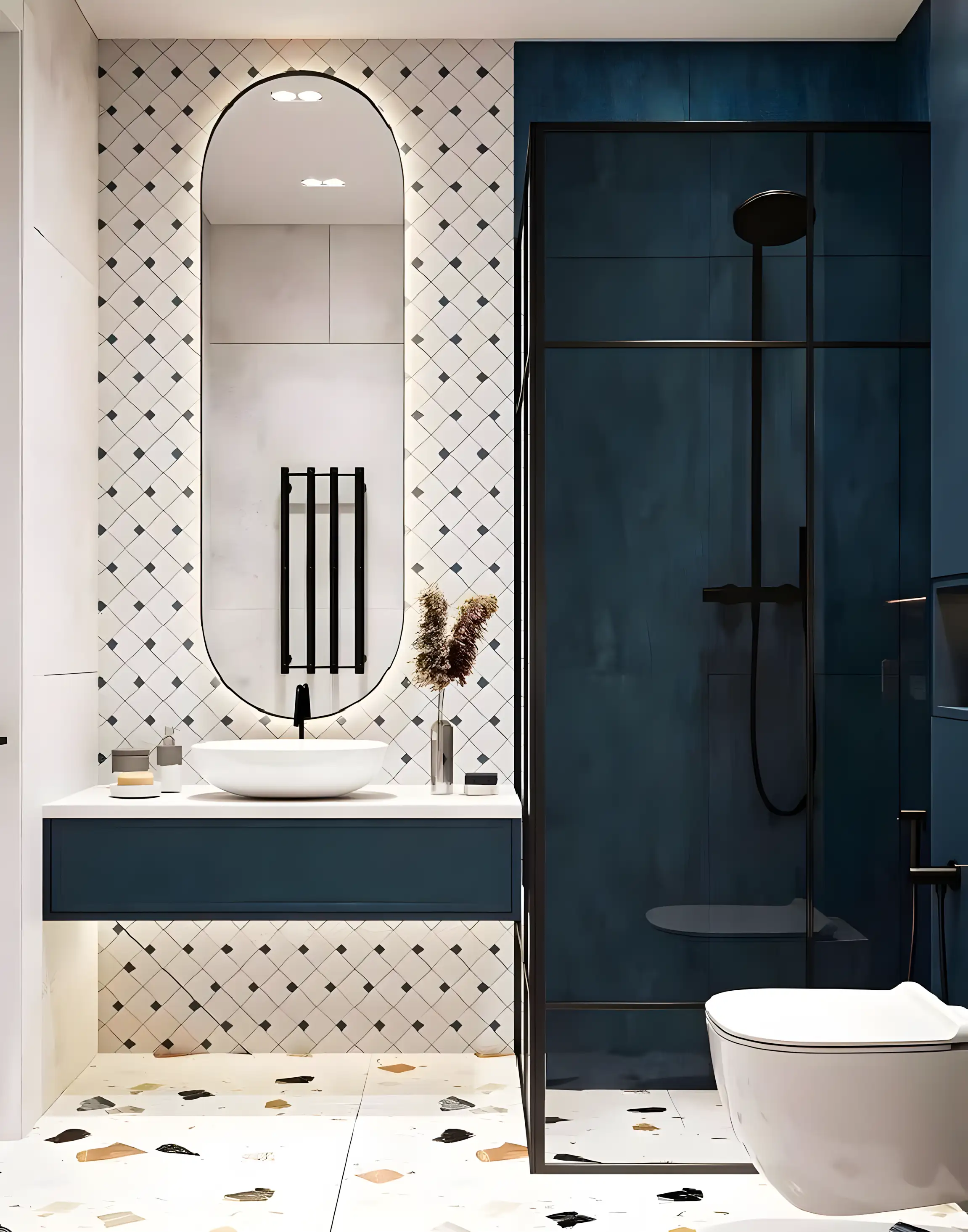 Minimalist Blue Tiles Backsplash,With Wooden Countertops | Material Depot