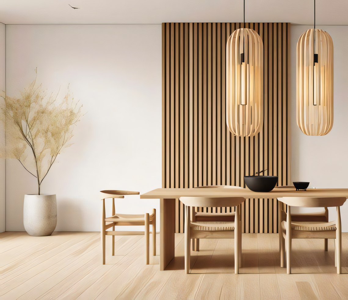 Minimalist Japanese-Inspired Dining Room with Wood Paneling | Material Depot