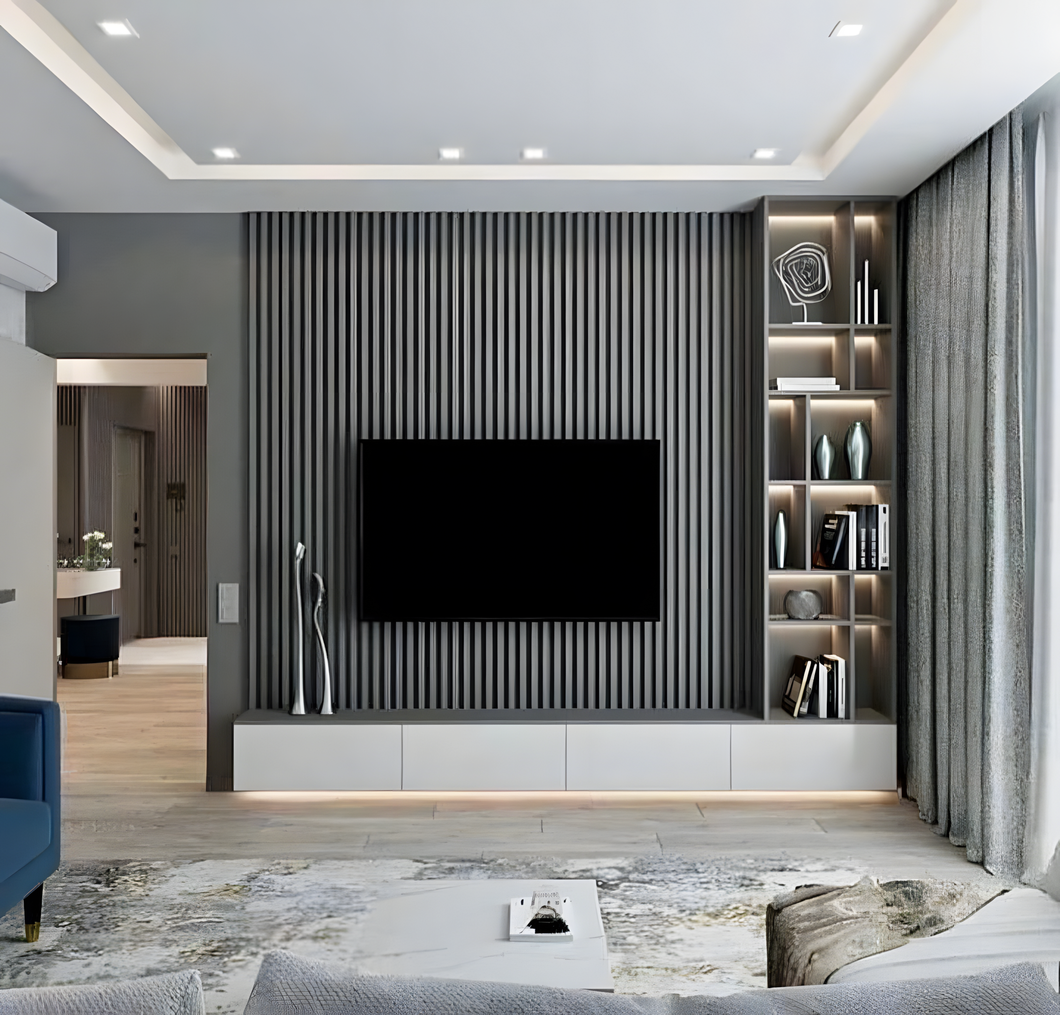 Minimalist Living Room with Textured Wall and Modern Decor | Material Depot