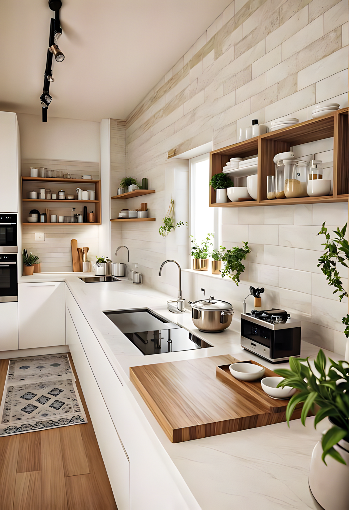 Minimalist Scandinavian White Kitchen with Warm Wood Accents | Material Depot