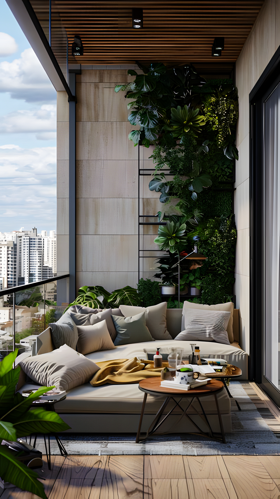 Modern Balcony with Greenery Wall and City Views | Material Depot