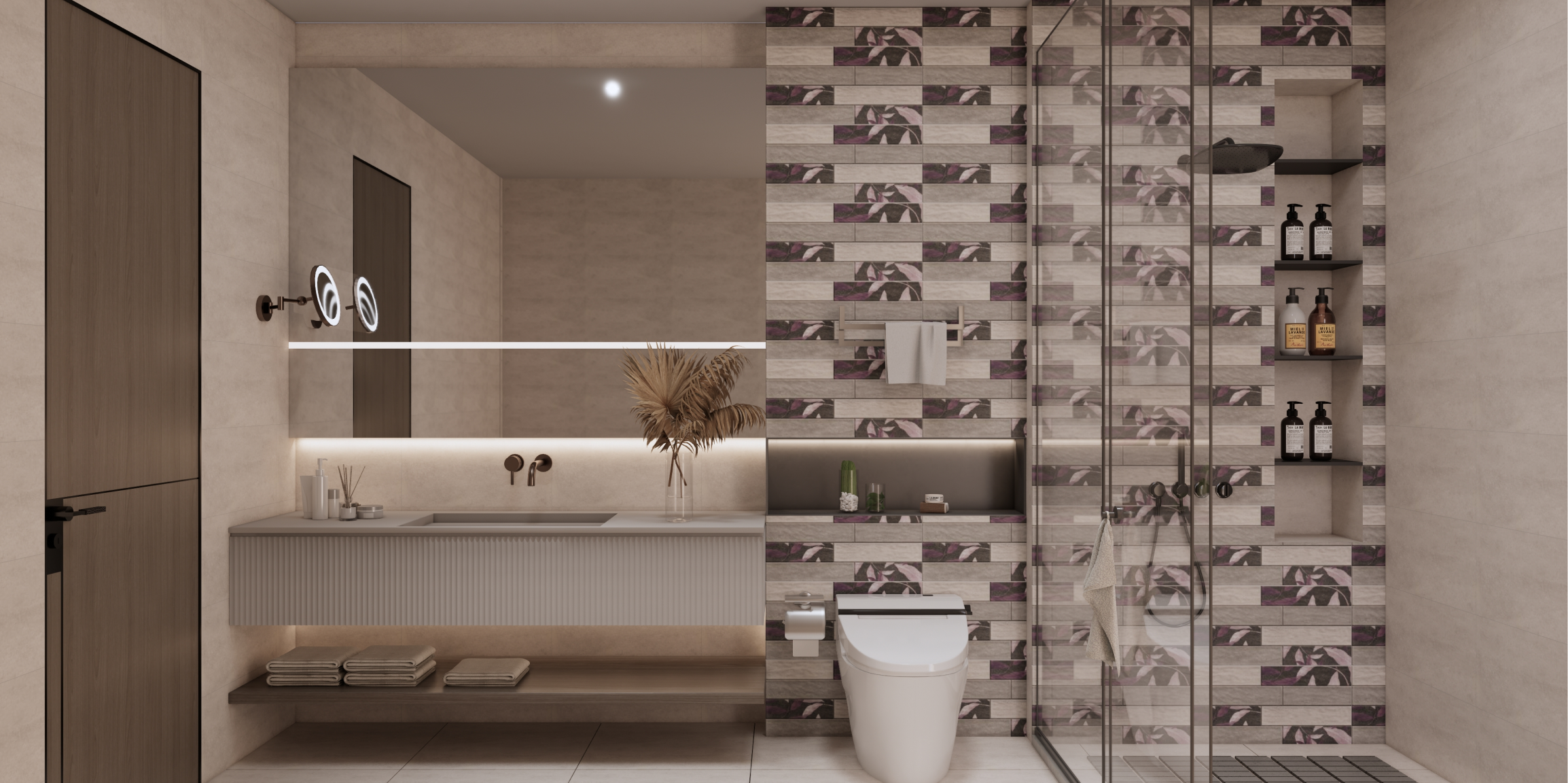 Modern Bathroom Design with Floral Glazed Vitrified Tiles | Material Depot