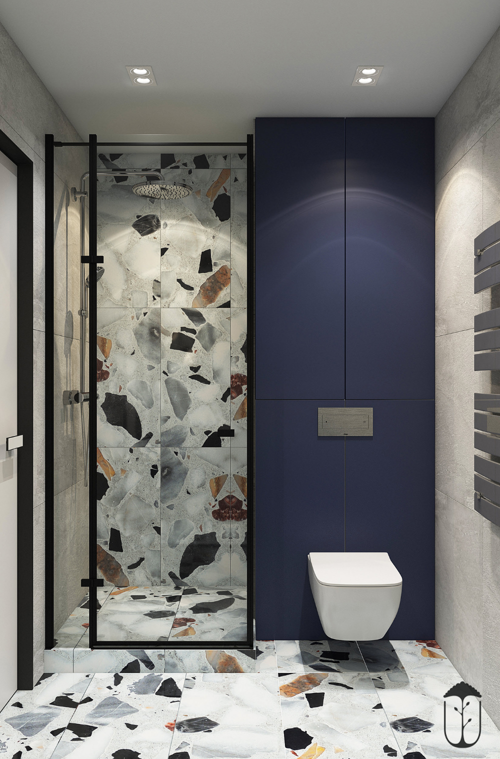 Modern Bathroom Showcasing Deep Blue and Grey Terrazzo Elegance | Material Depot