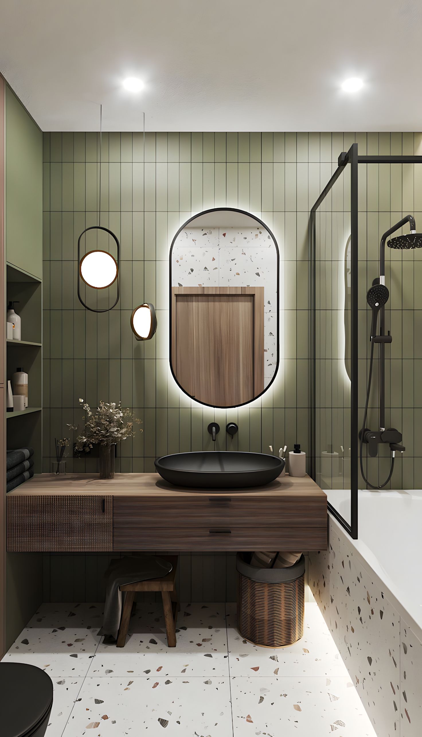 Modern Bathroom with Green Accent Wall | Material Depot