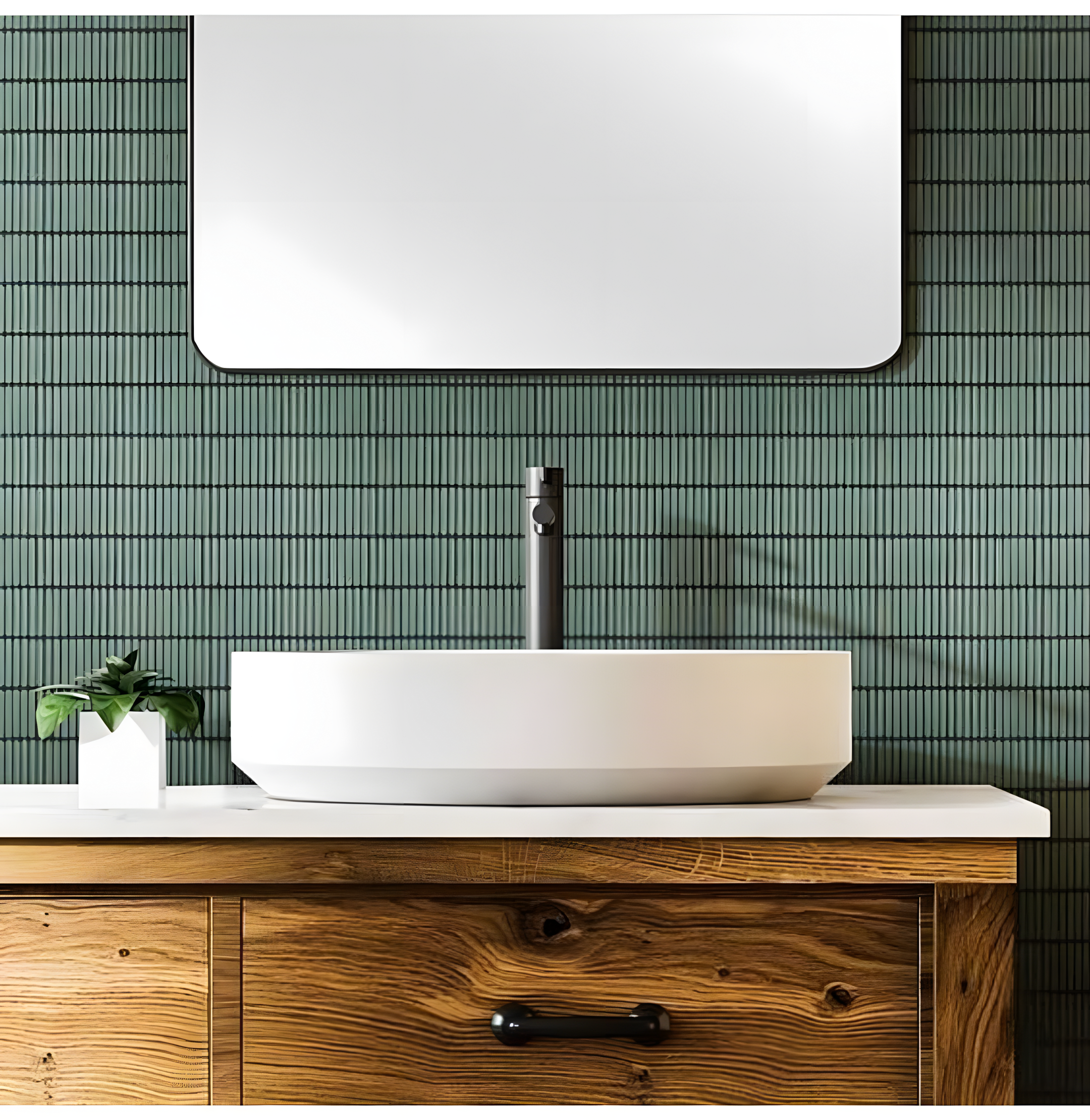 Modern Bathroom with Green Subway Tiles | Material Depot