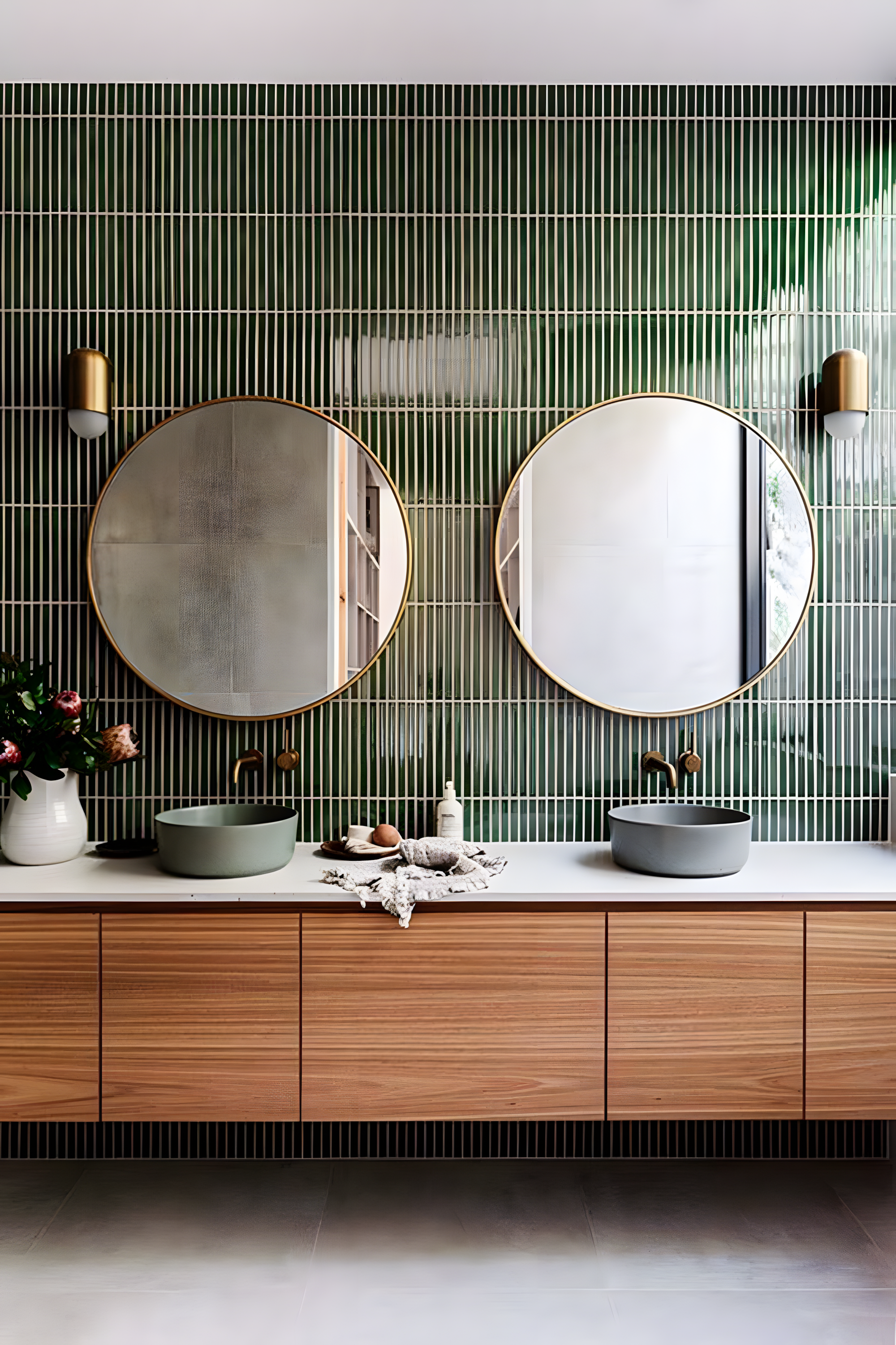 Modern Bathroom with Green Subway Tiles | Material Depot