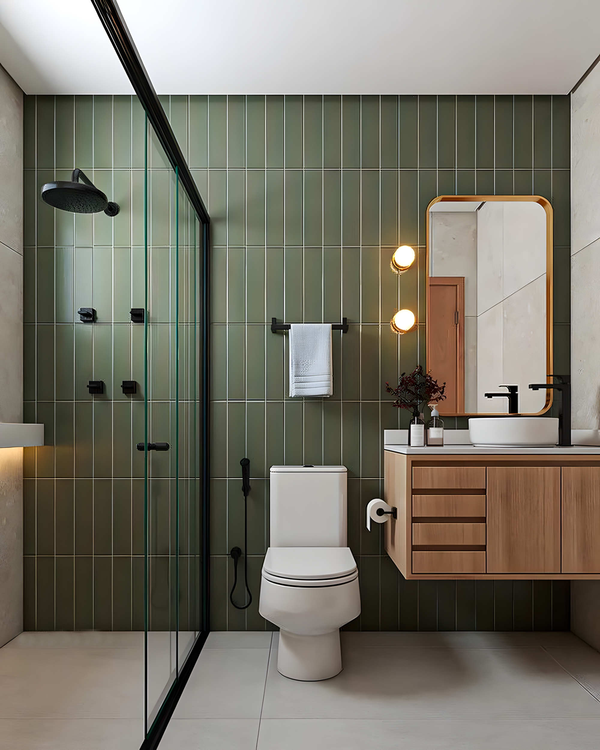 Modern Bathroom with Green Subway Tiles | Material Depot