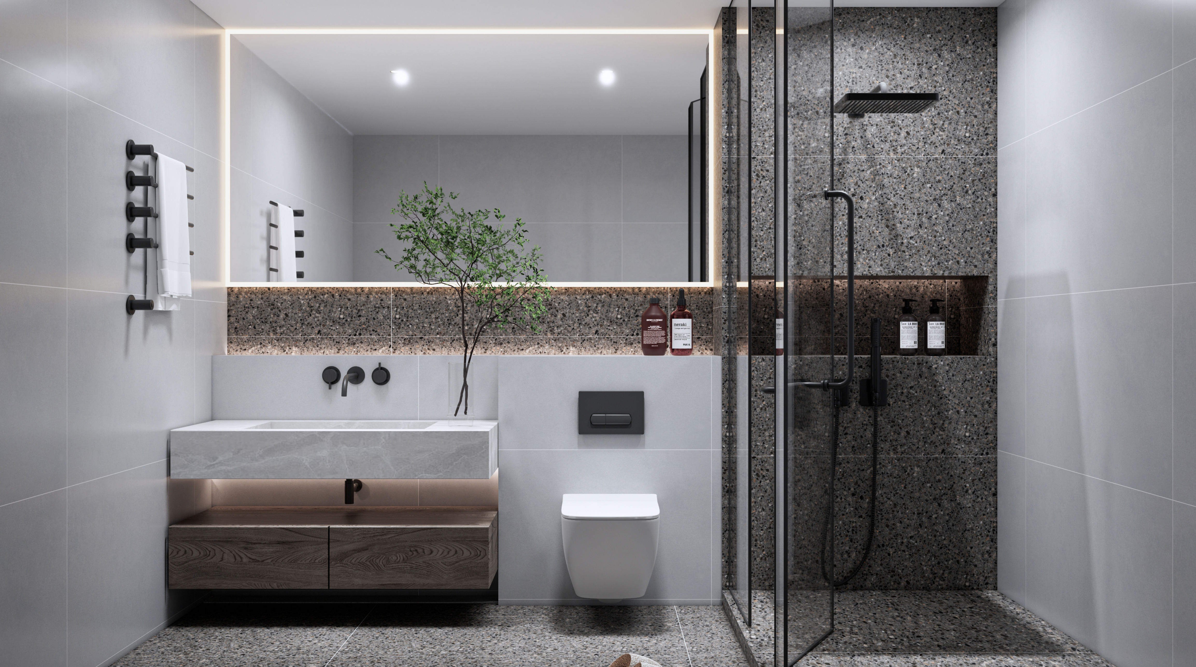 Modern Bathroom with Grey Terrazzo Walls and Sleek Fixtures | Material Depot