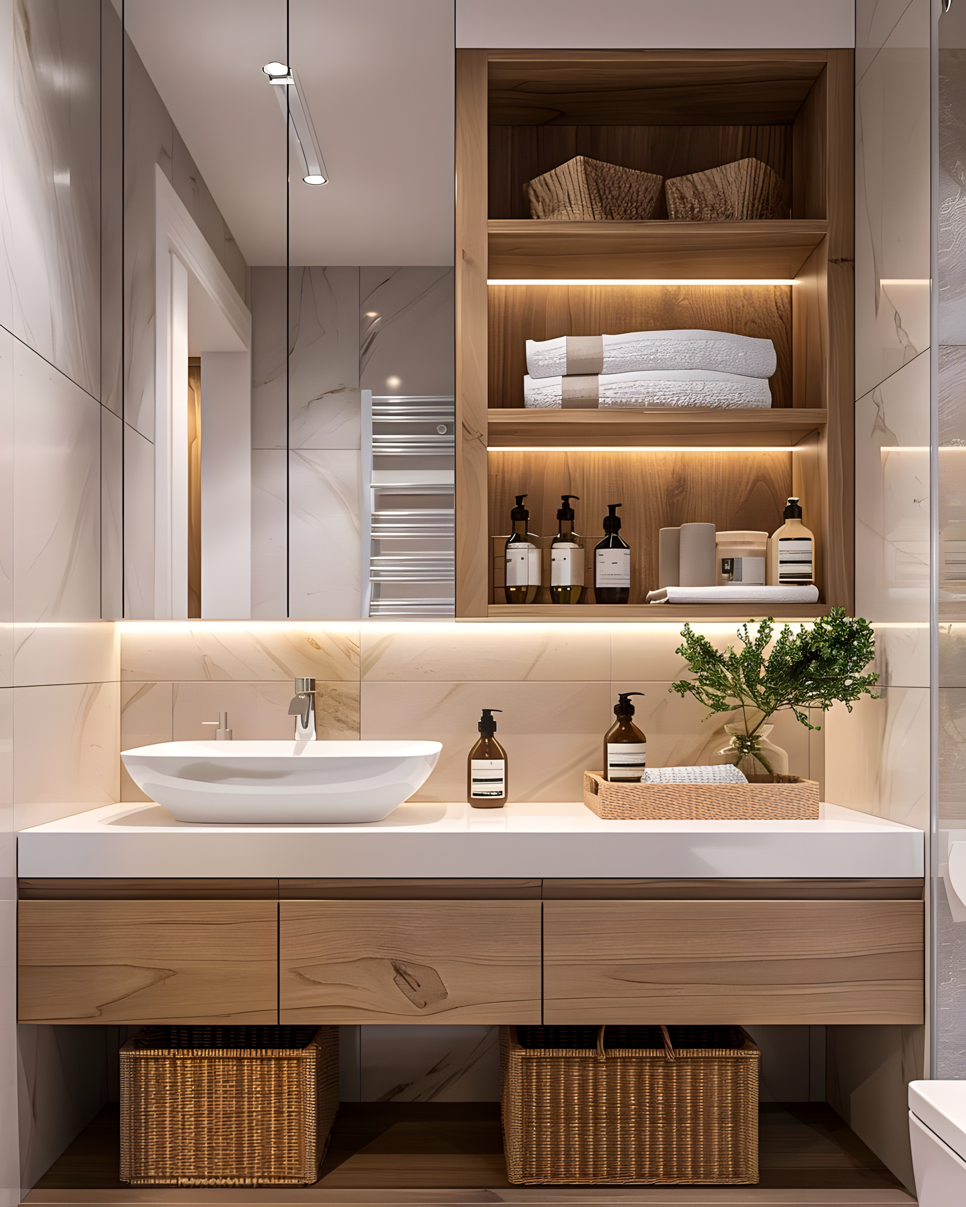 Modern Bathroom with Natural Wood Accents | Material Depot