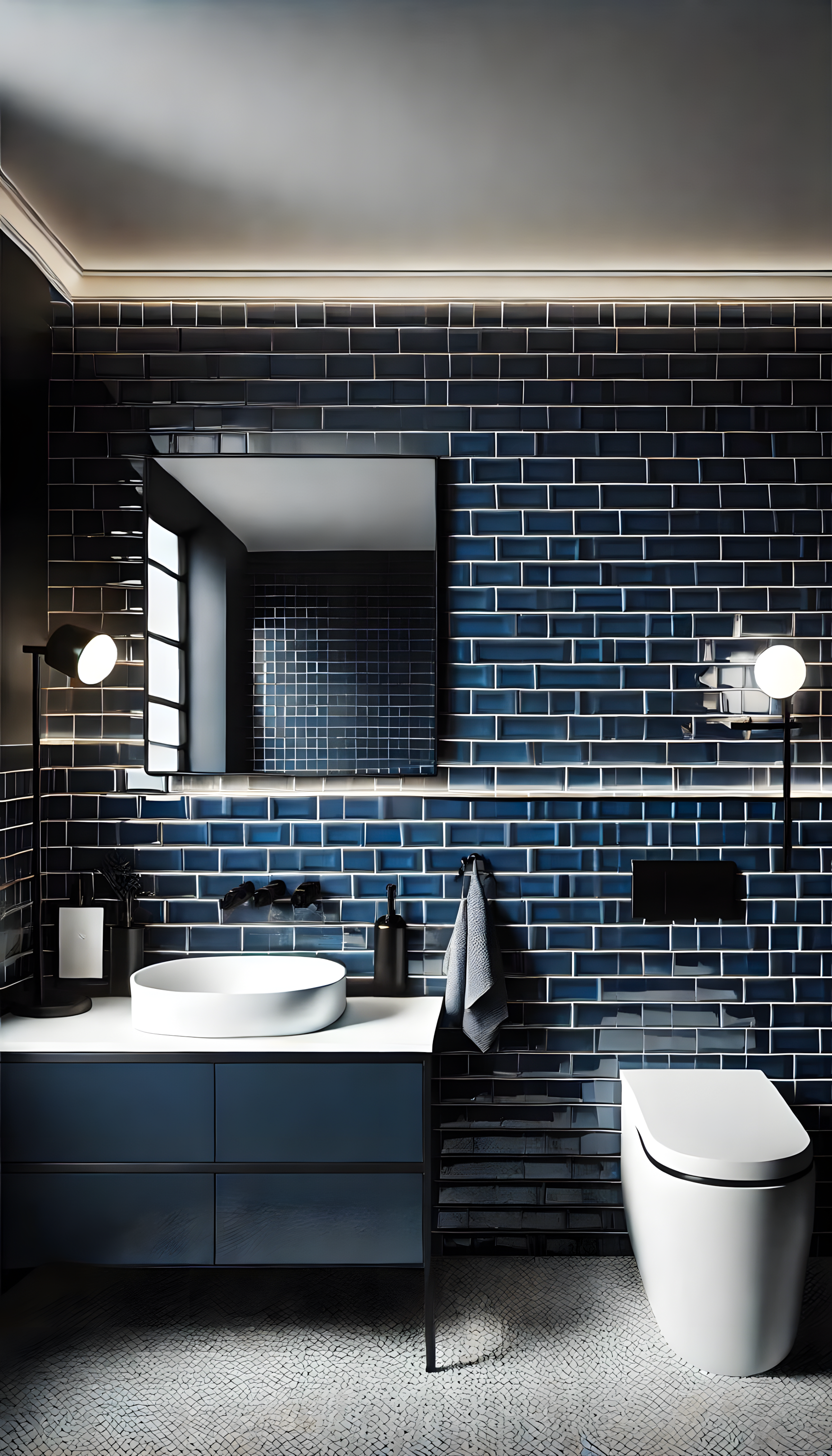 Modern Bathroom with Navy Blue Tiles | Material Depot