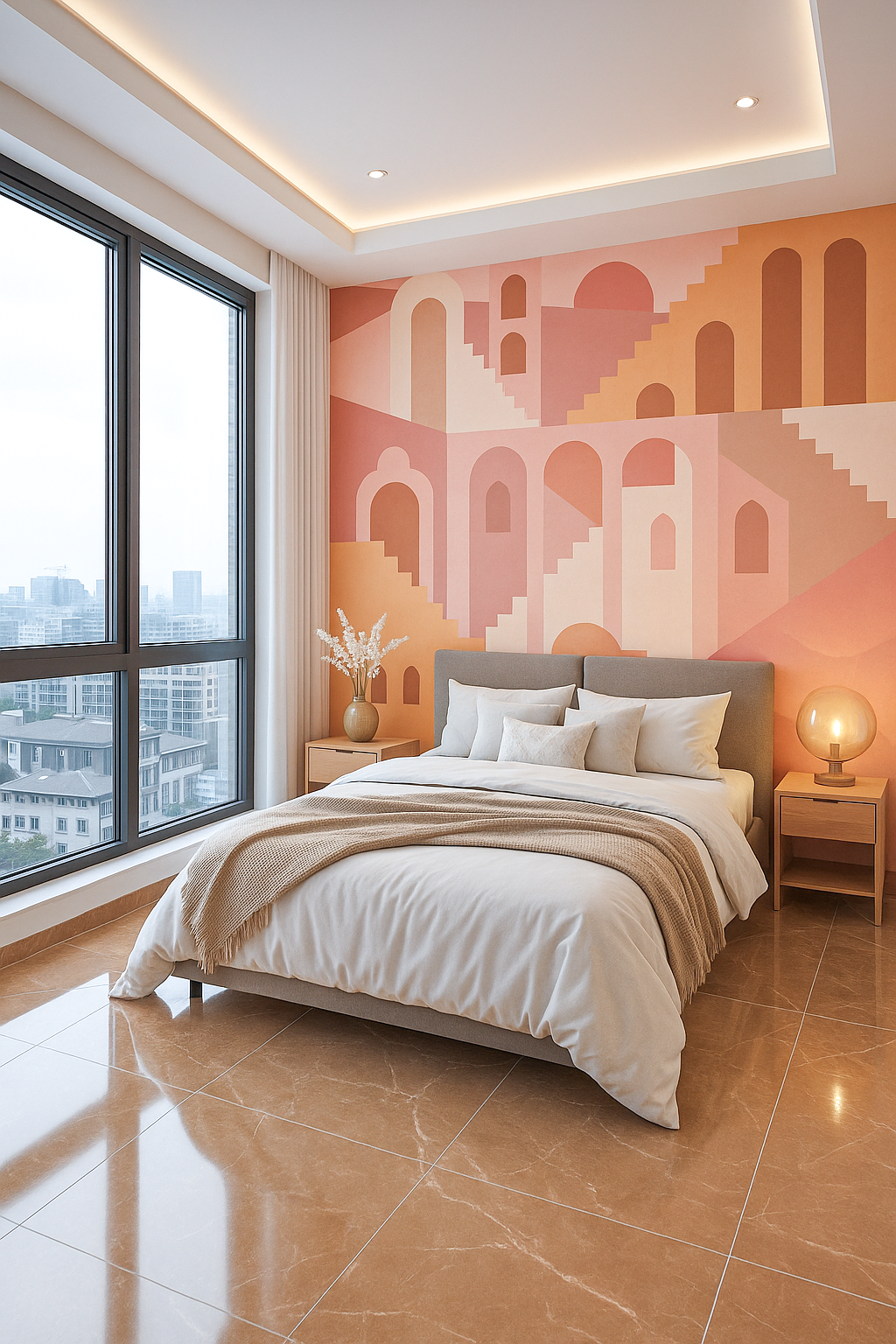 modern-bedroom-with-geometric-accent-wall-in-3bhk-apartment-in-durga ...
