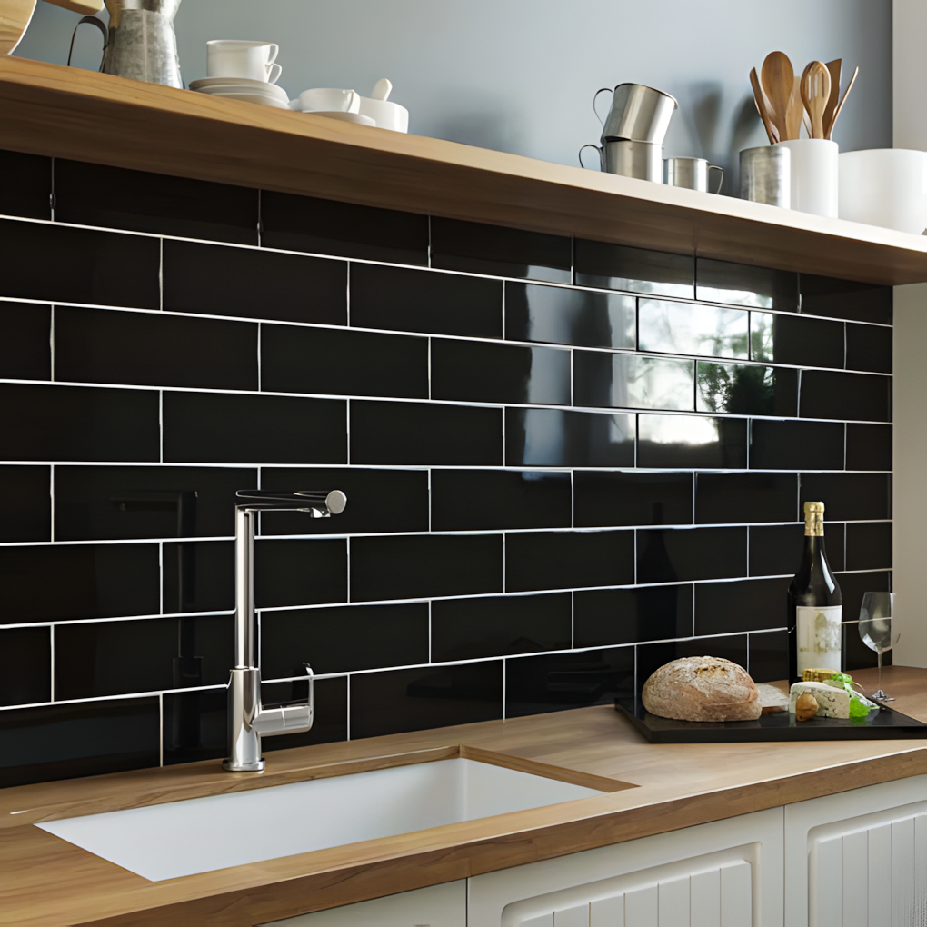 Modern Kitchen with Black Subway Tiles | Material Depot