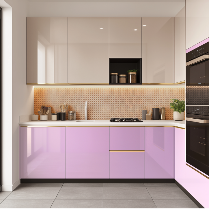 Vibrant Purple Kitchen with Geometric Backsplash | Material Depot