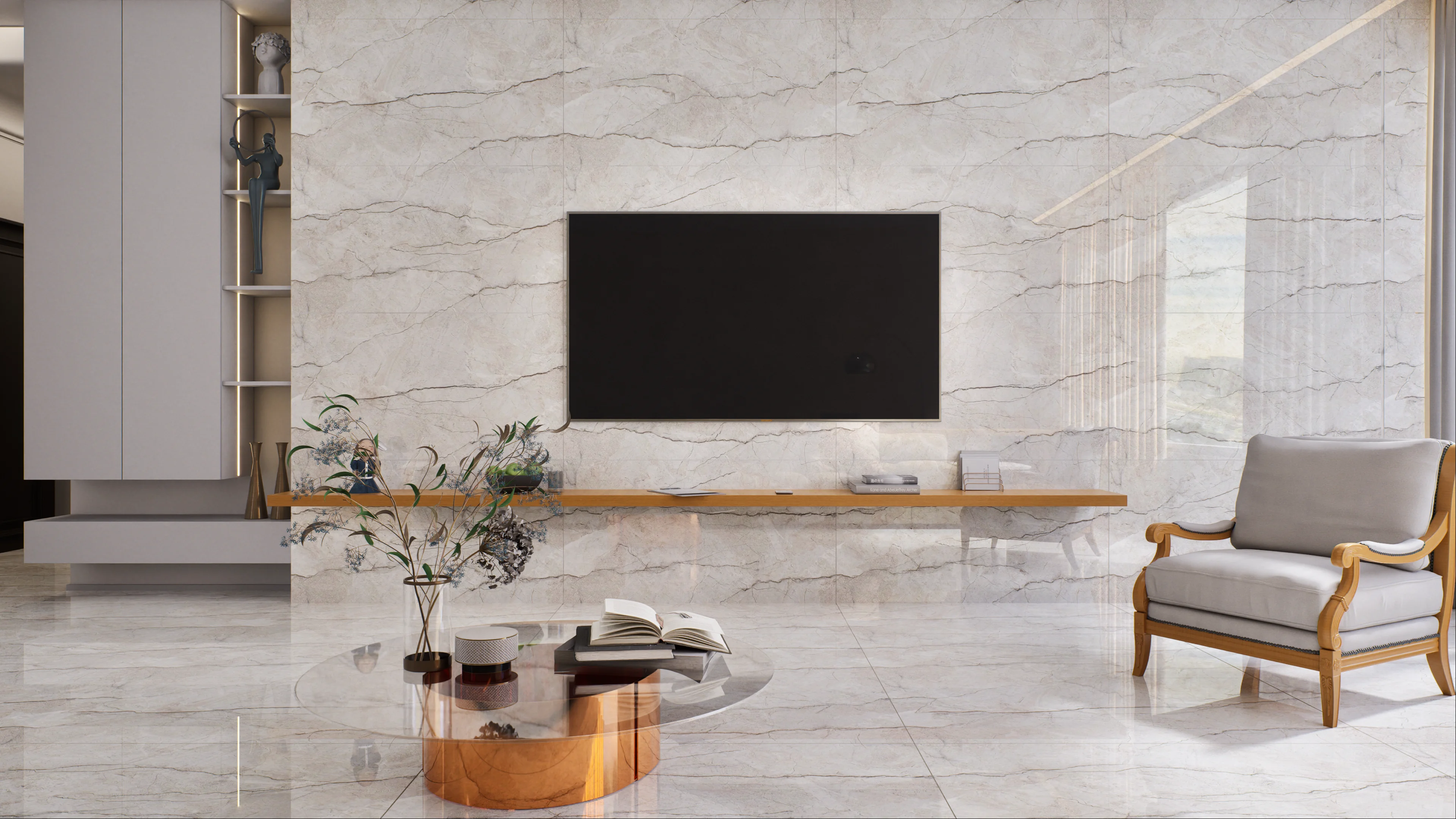 Photo inspiration: Modern Living Room With Elegant Marble Accents Photo Inspiration