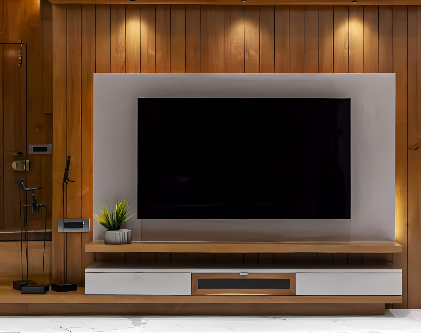 Modern Minimalist Entertainment Nook with Modern TV Unit Design | Material Depot