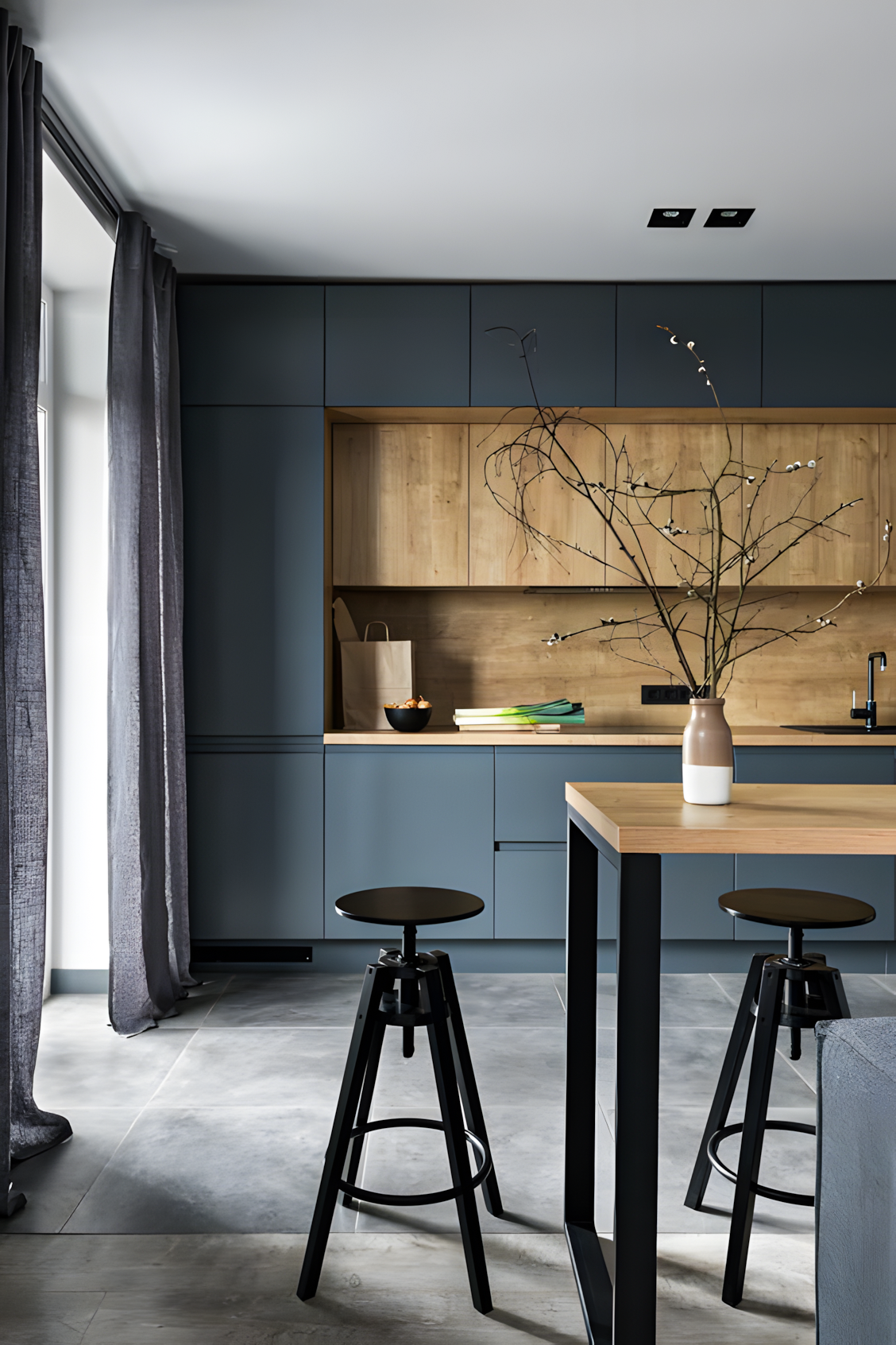 Modern Minimalist Kitchen With Matte Grey And Wood Grain Laminate Finishes | Material Depot