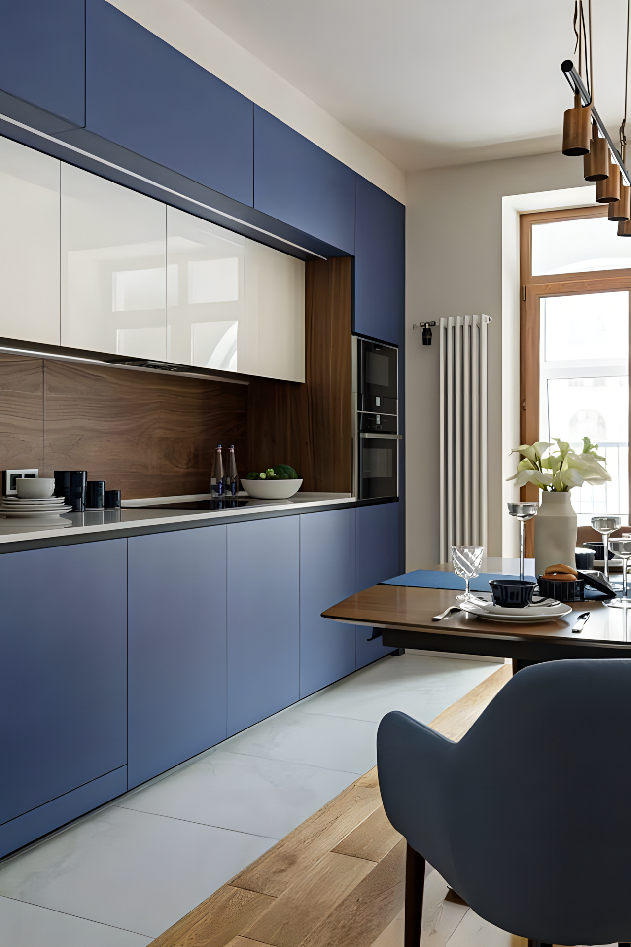 Modern Minimalist Kitchen With Purple And White Laminate Cabinets And Wooden Accents | Material Depot